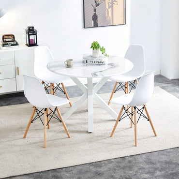 Mid-Century Round White Dining Table for 4-6 with Pedestal Base and MDF Top Ideal for Dining and Coffee
