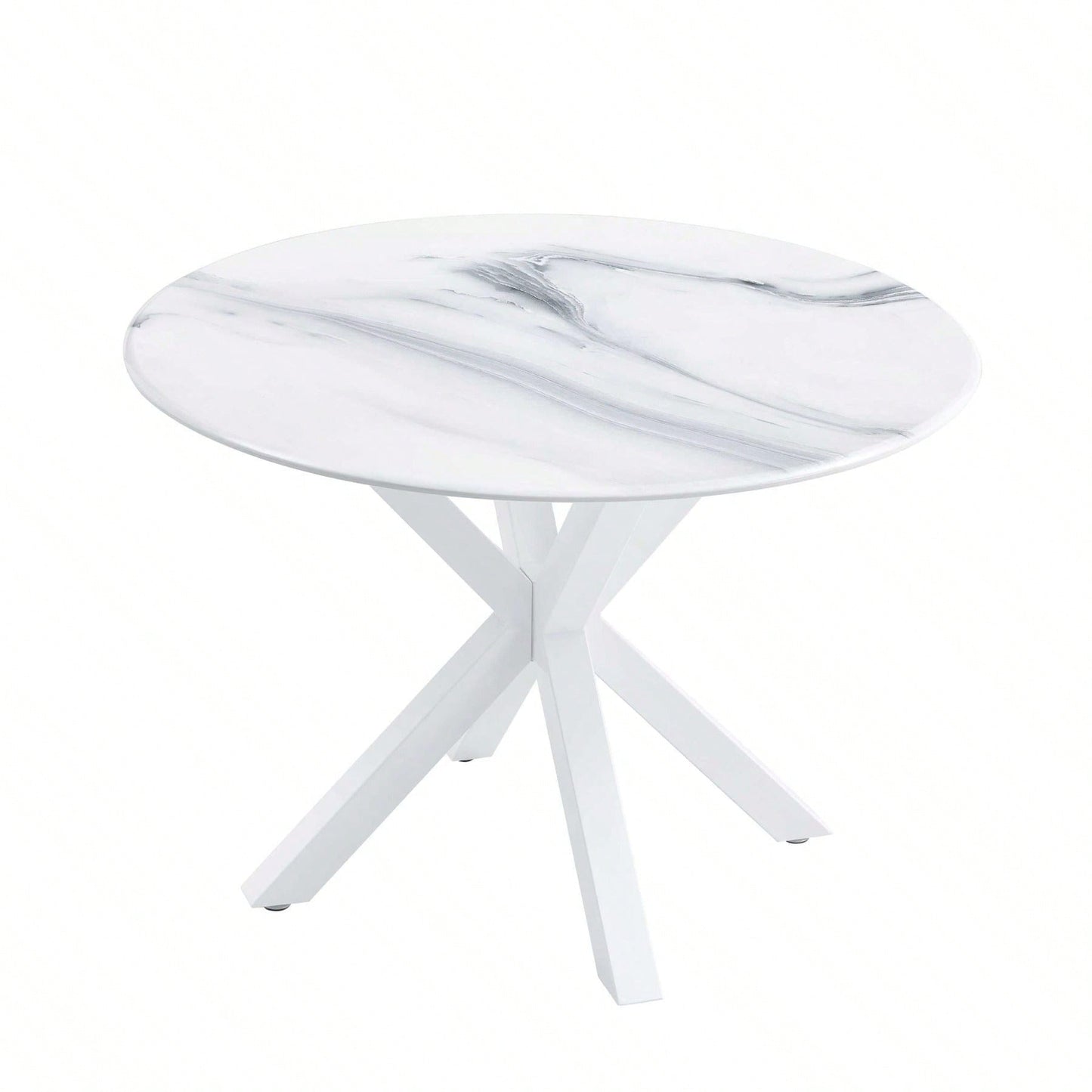 Mid-Century Round White Dining Table for 4-6 with Pedestal Base and MDF Top Ideal for Dining and Coffee