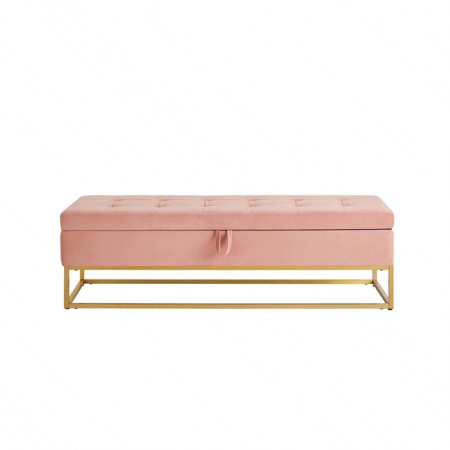 58.6" Bed Bench Metal Base With Storage Pink Velvet