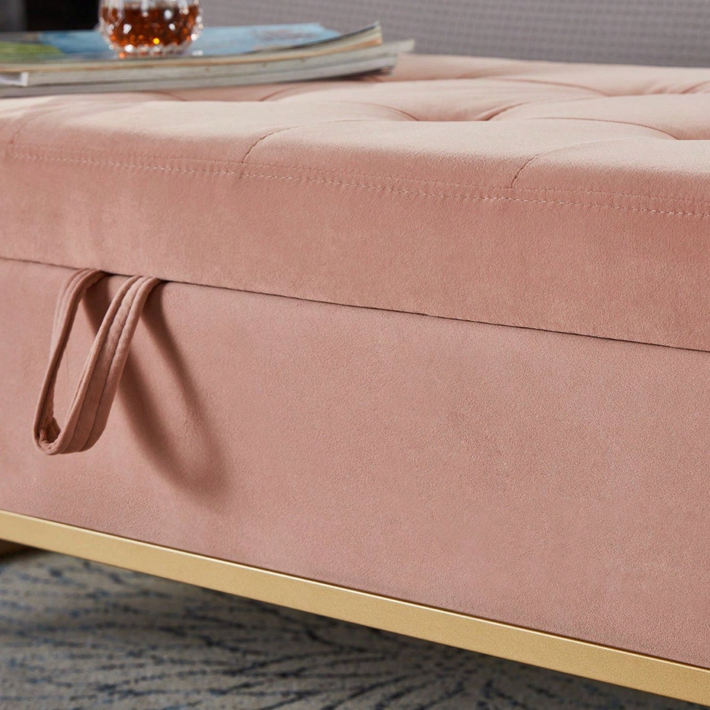 58.6" Bed Bench Metal Base With Storage Pink Velvet
