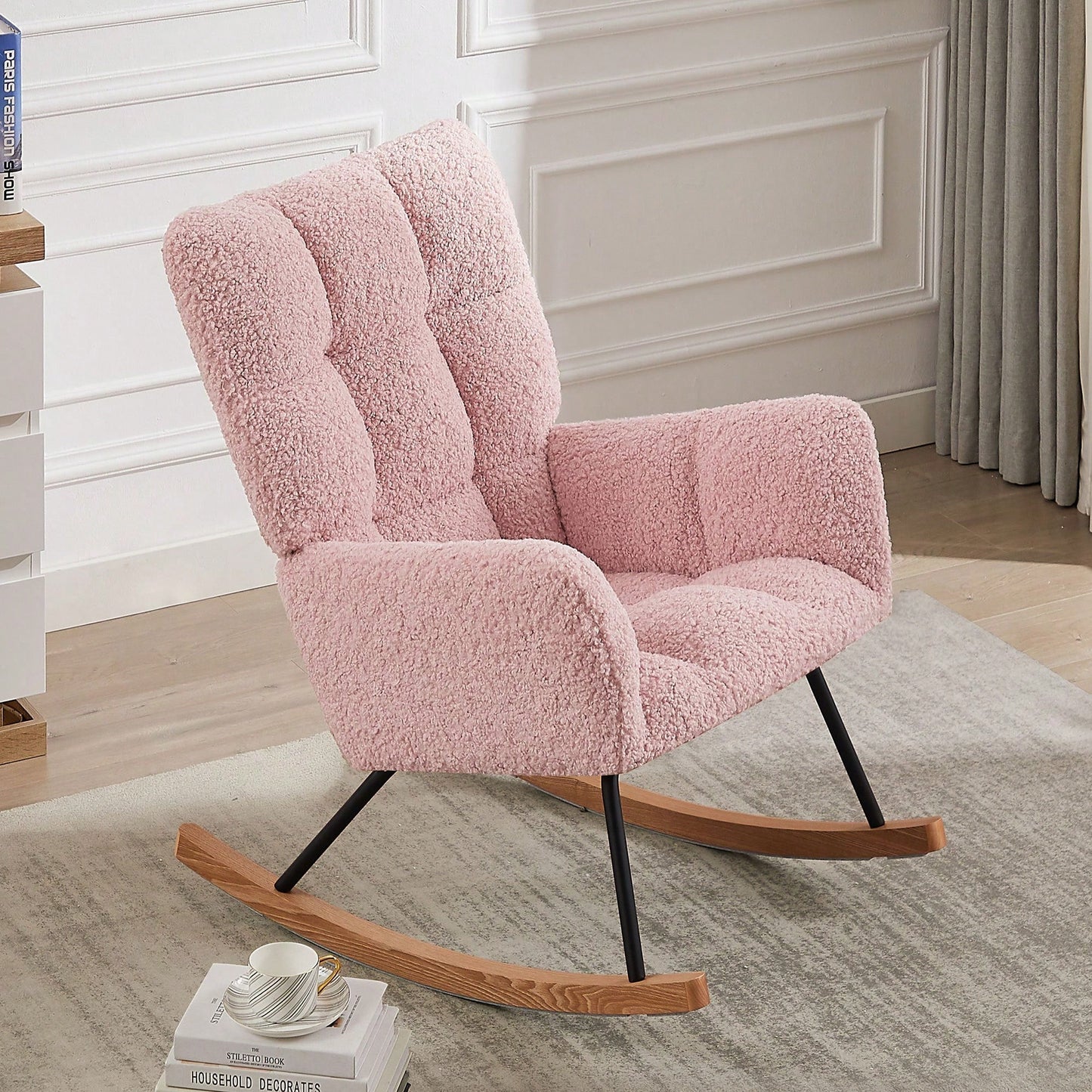 Nursery Rocking Chair, Leisure Sofa Glider Chair, Comfy Upholstered Lounge Chair With High Backrest, For Nursing Baby, Reading, Napping