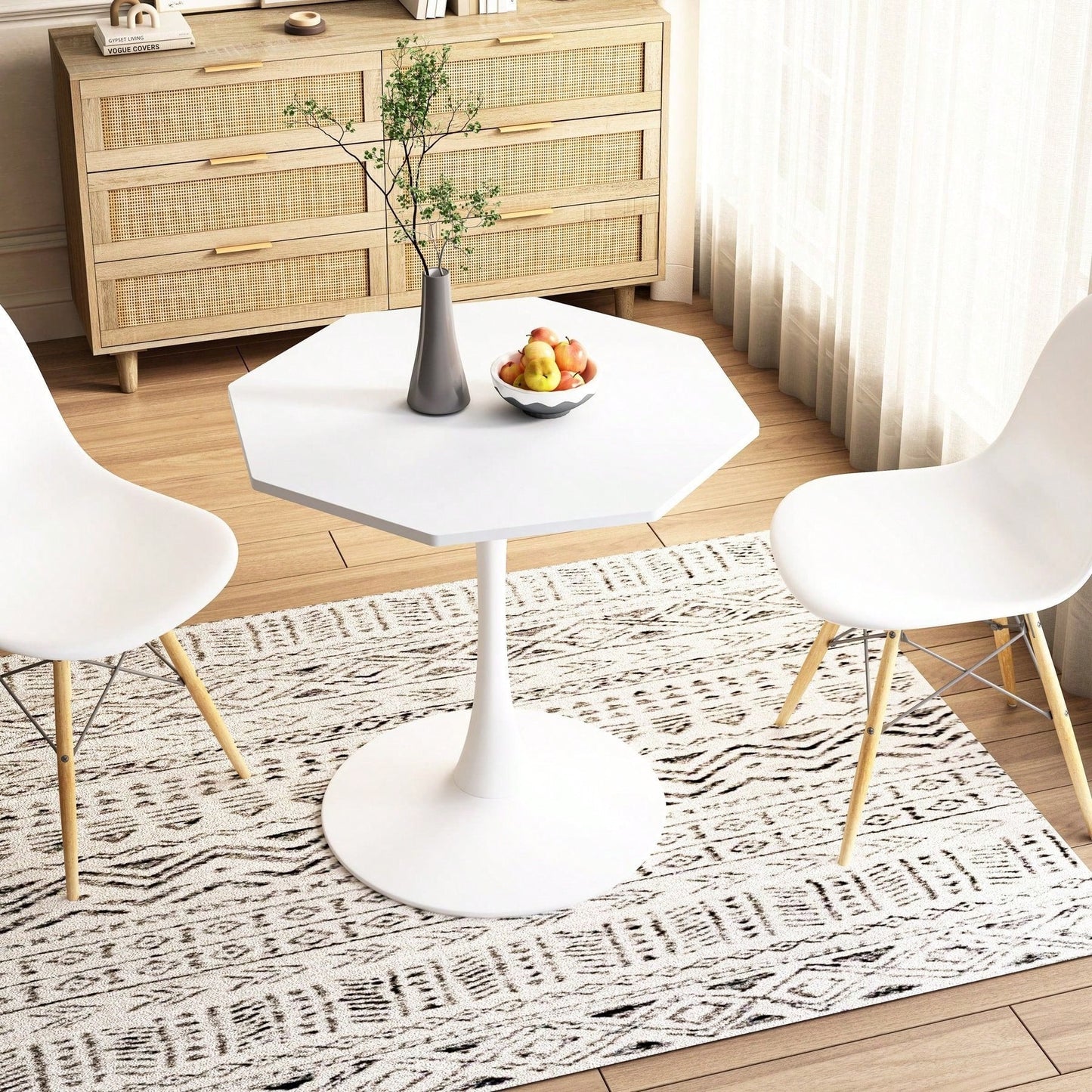 Modern Octagonal Coffee Table With Printed Black Marble Table Top,Metal Base, For Dining Room, Kitchen, Living Room