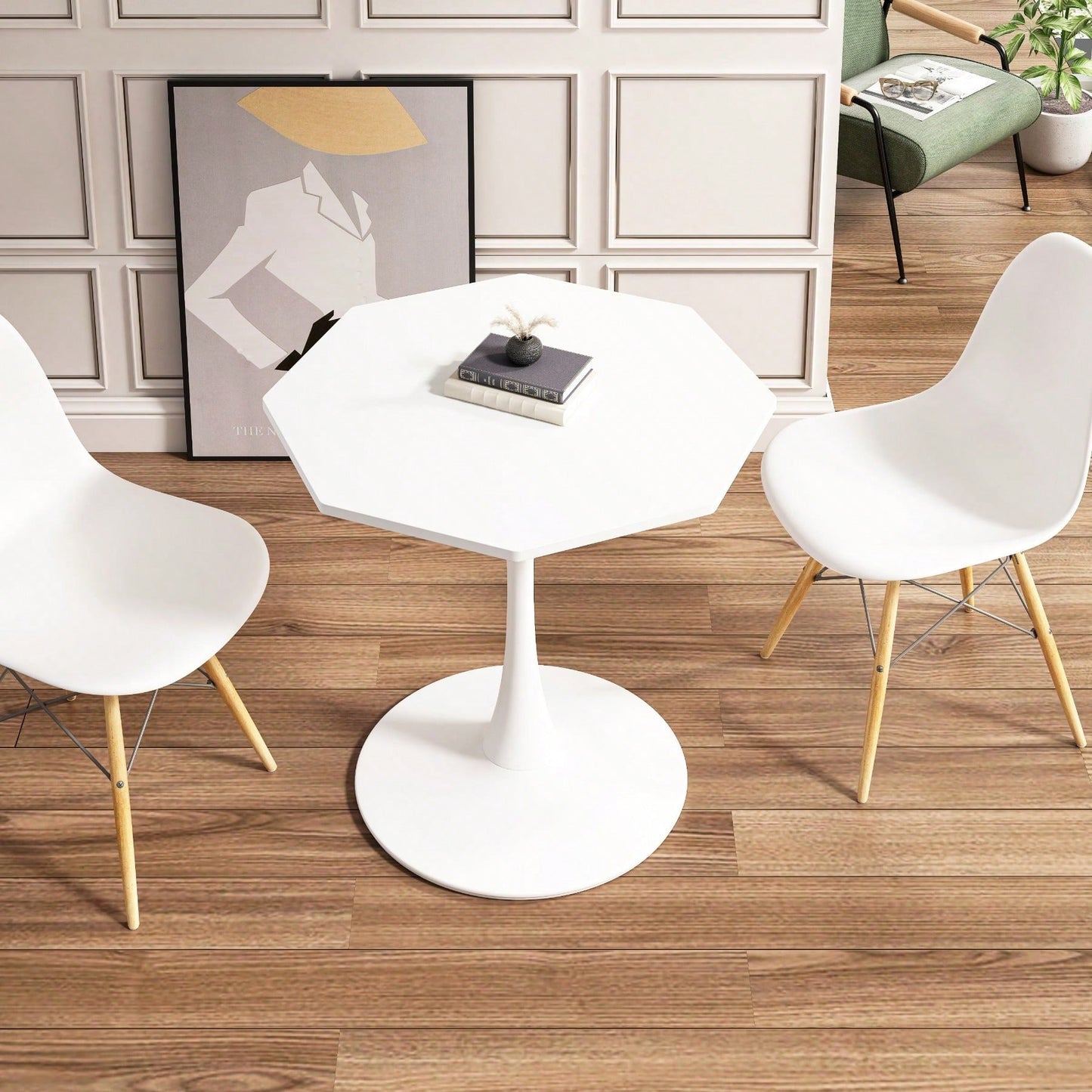 Modern Octagonal Coffee Table With Printed Black Marble Table Top,Metal Base, For Dining Room, Kitchen, Living Room