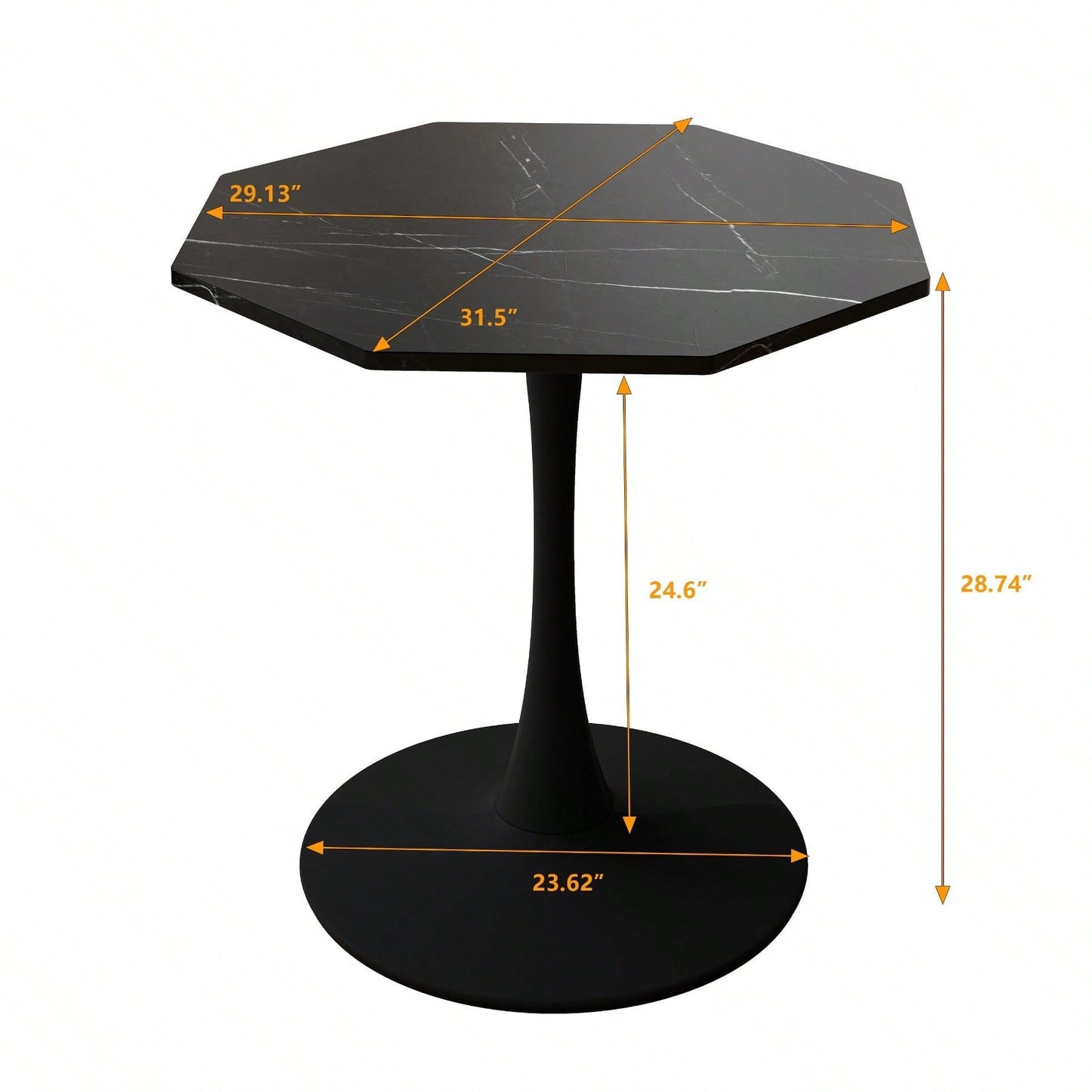 Modern Octagonal Coffee Table With Printed Black Marble Table Top,Metal Base, For Dining Room, Kitchen, Living Room