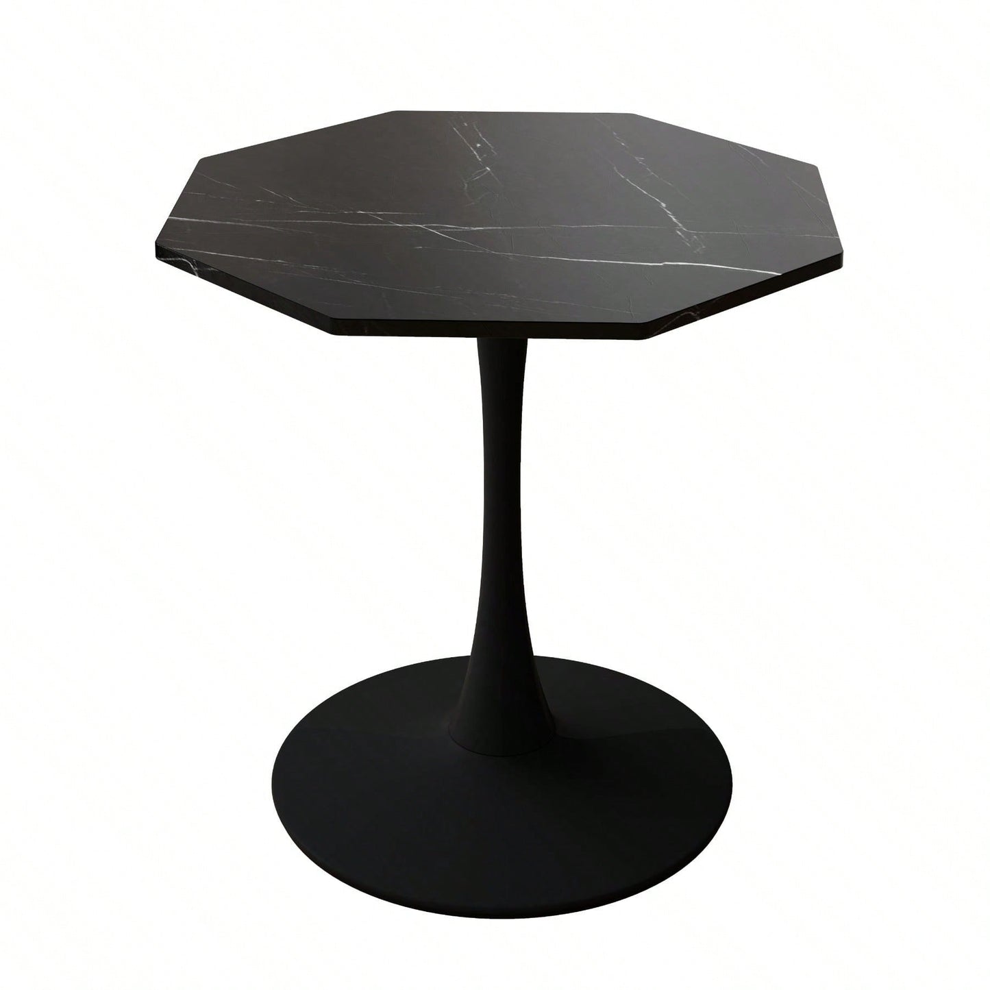 Modern Octagonal Coffee Table With Printed Black Marble Table Top,Metal Base, For Dining Room, Kitchen, Living Room
