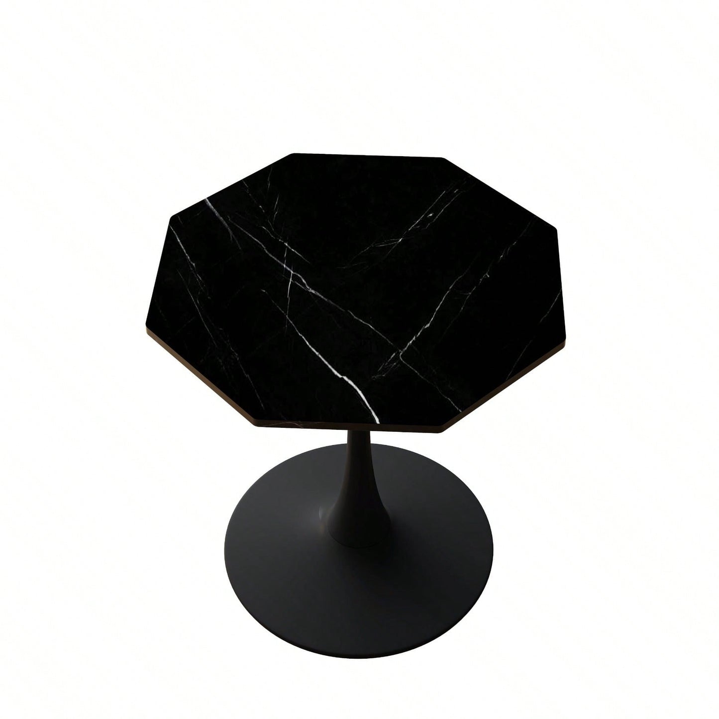 Modern Octagonal Coffee Table With Printed Black Marble Table Top,Metal Base, For Dining Room, Kitchen, Living Room