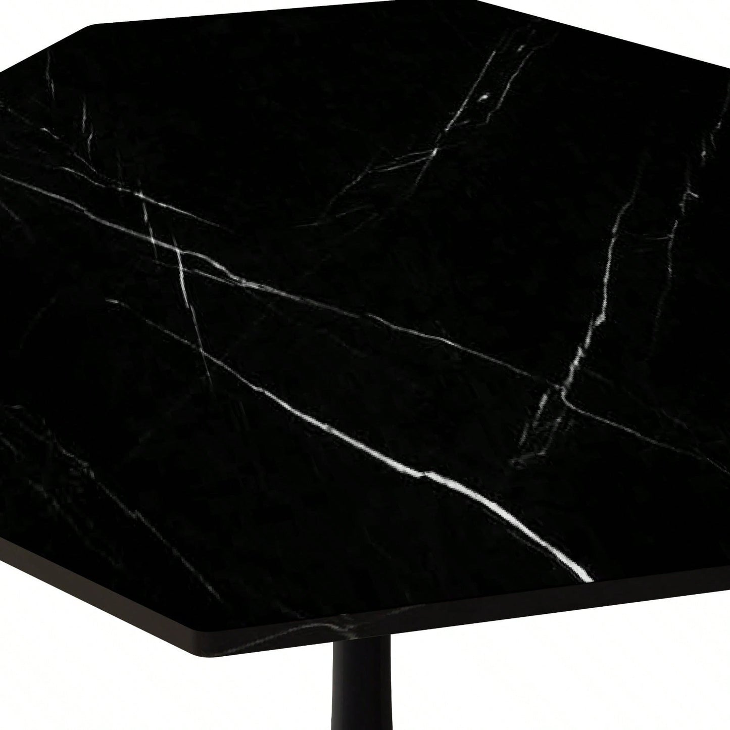 Modern Octagonal Coffee Table With Printed Black Marble Table Top,Metal Base, For Dining Room, Kitchen, Living Room