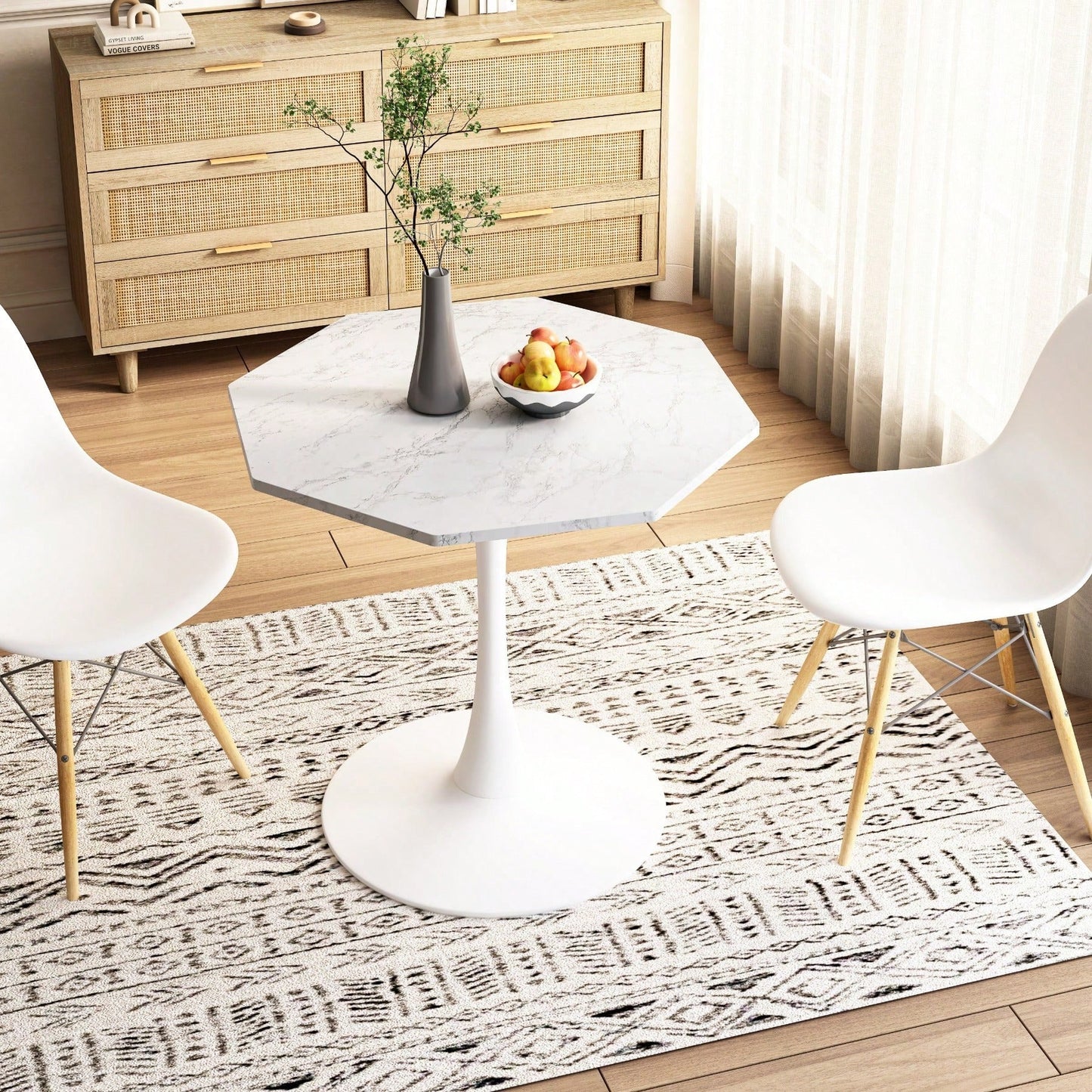 Modern Octagonal Coffee Table With Printed Black Marble Table Top,Metal Base, For Dining Room, Kitchen, Living Room