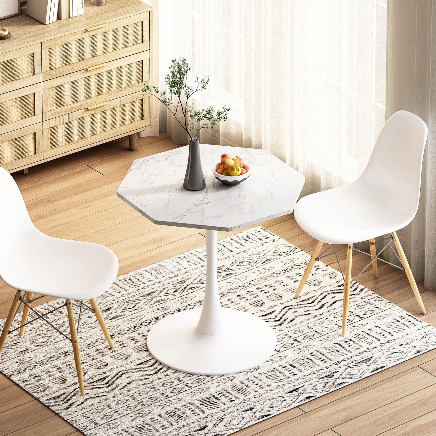 Modern Octagonal Coffee Table With Printed Black Marble Table Top,Metal Base, For Dining Room, Kitchen, Living Room