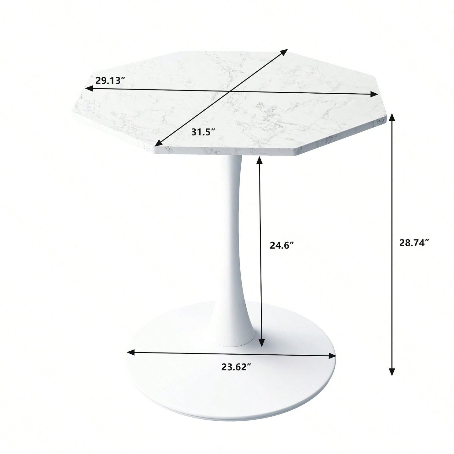 Modern Octagonal Coffee Table With Printed Black Marble Table Top,Metal Base, For Dining Room, Kitchen, Living Room
