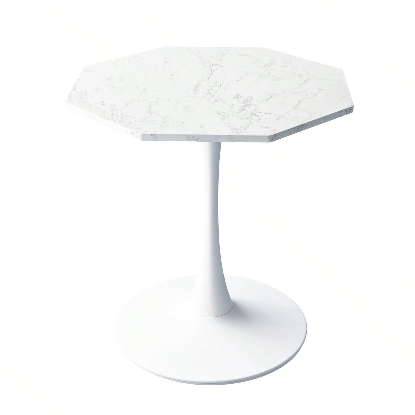 Modern Octagonal Coffee Table With Printed Black Marble Table Top,Metal Base, For Dining Room, Kitchen, Living Room