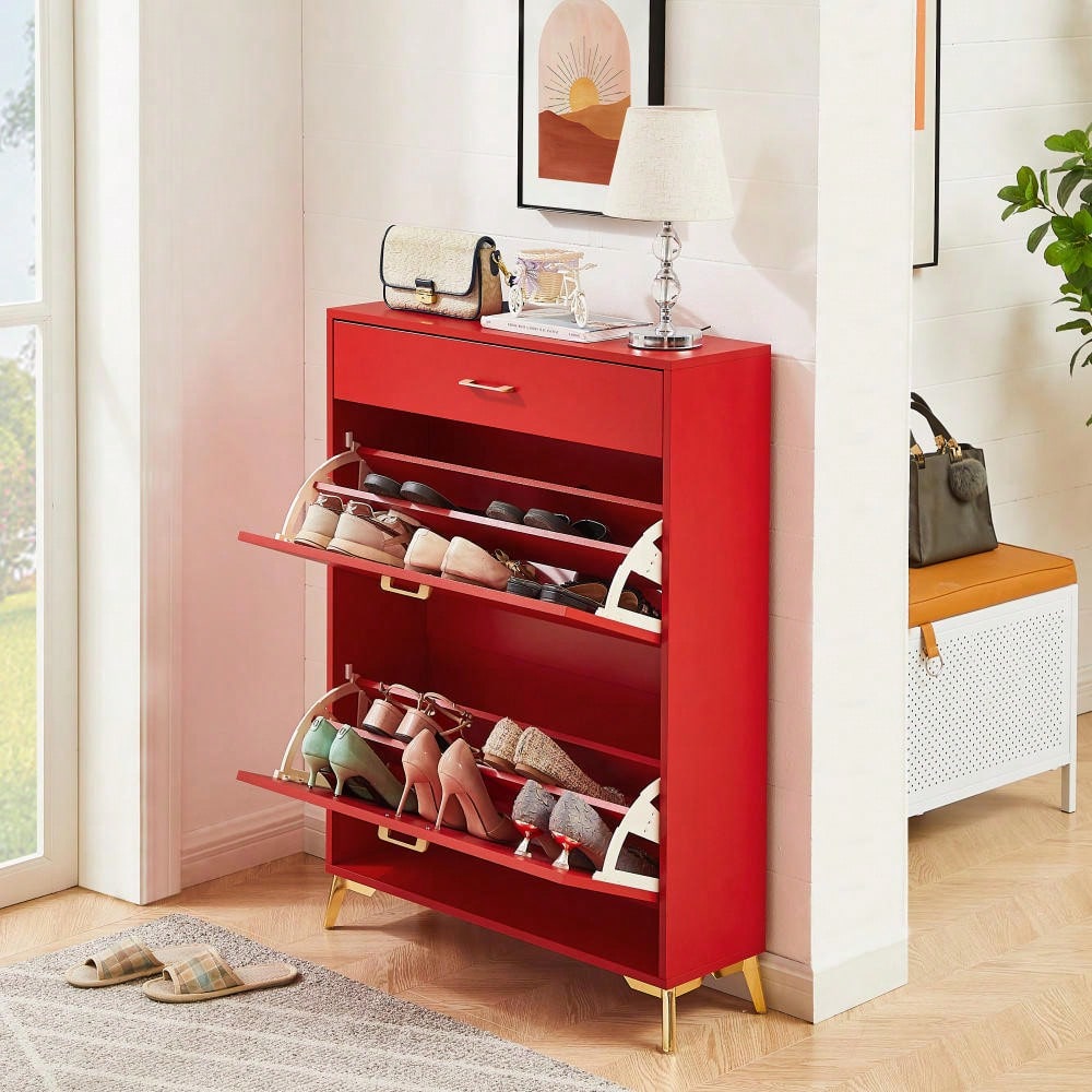 Ample Storage Space Shoe Cabinet with Flip-Top Drawers for Entryway Living Room and Bedroom