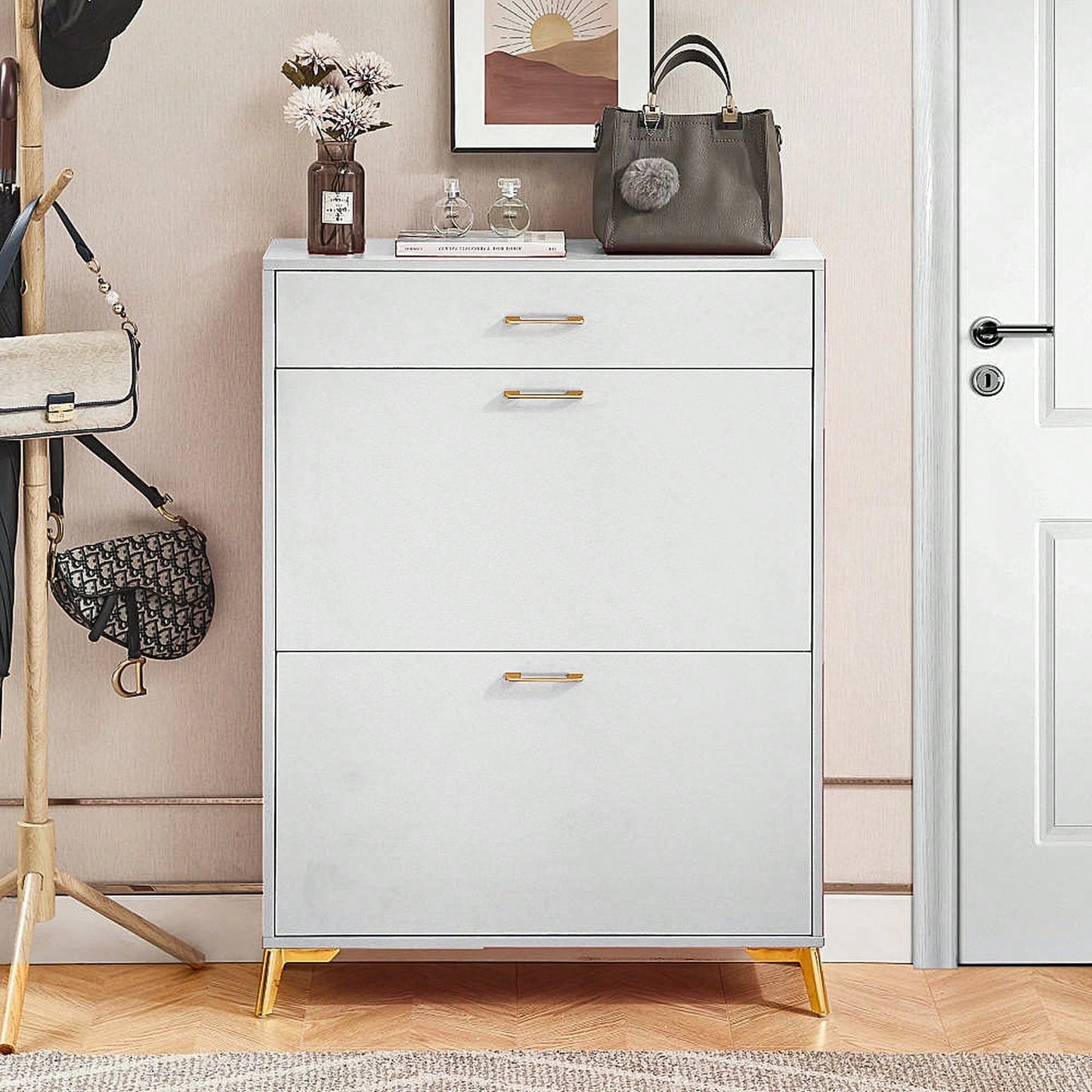 Ample Storage Space Shoe Cabinet with Flip-Top Drawers for Entryway Living Room and Bedroom