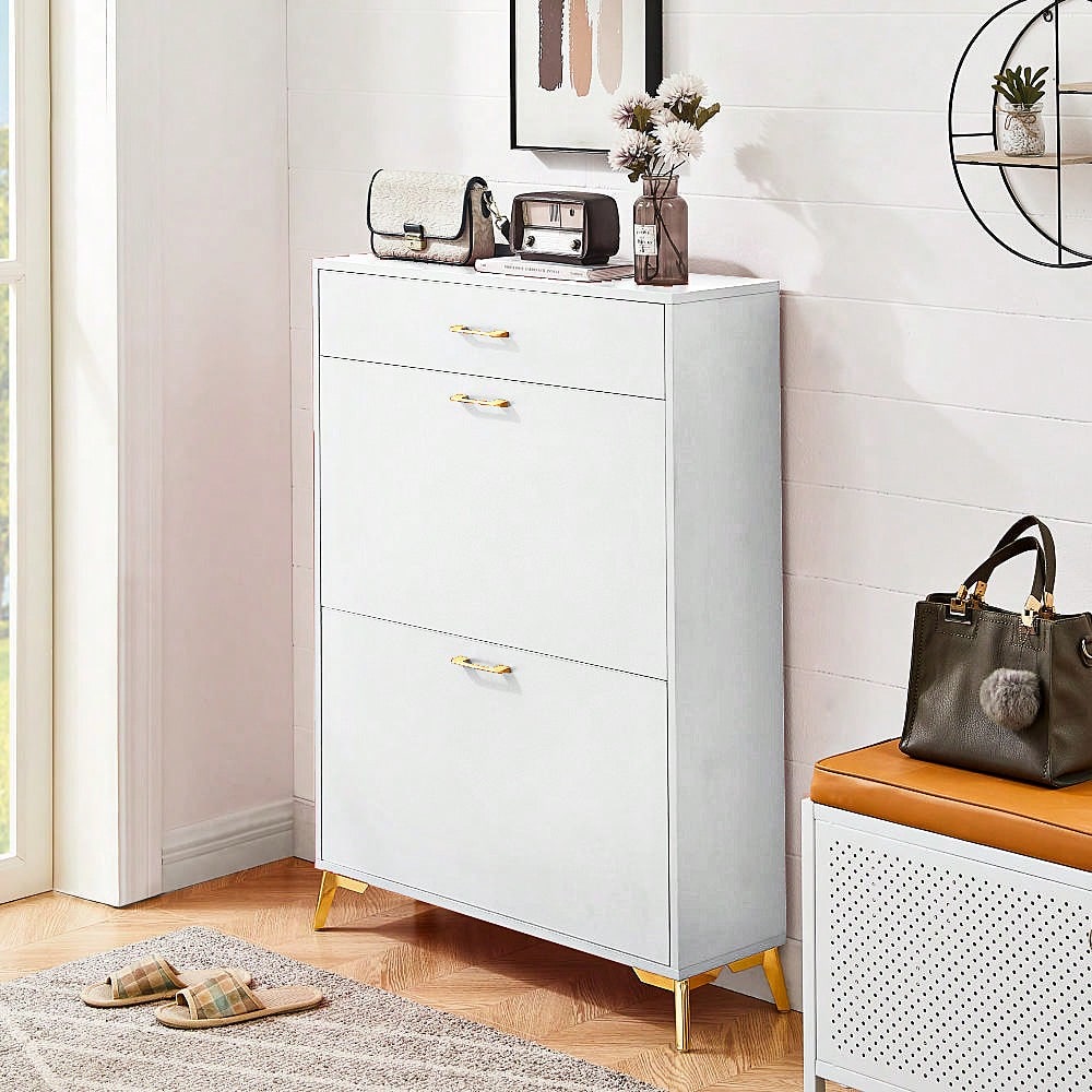 Ample Storage Space Shoe Cabinet with Flip-Top Drawers for Entryway Living Room and Bedroom