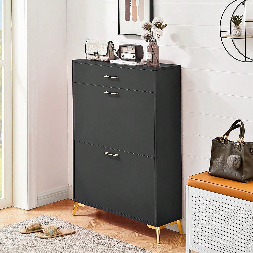 Ample Storage Space Shoe Cabinet with Flip-Top Drawers for Entryway Living Room and Bedroom