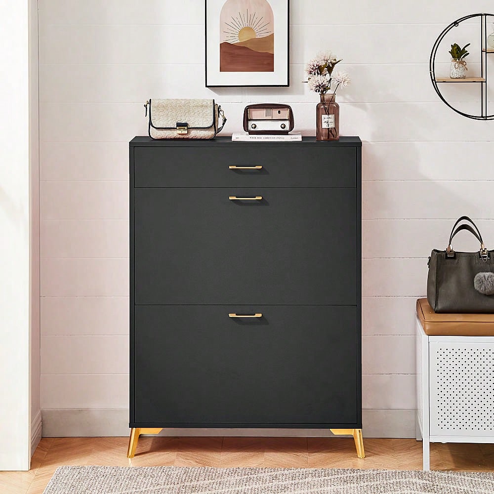 Ample Storage Space Shoe Cabinet with Flip-Top Drawers for Entryway Living Room and Bedroom
