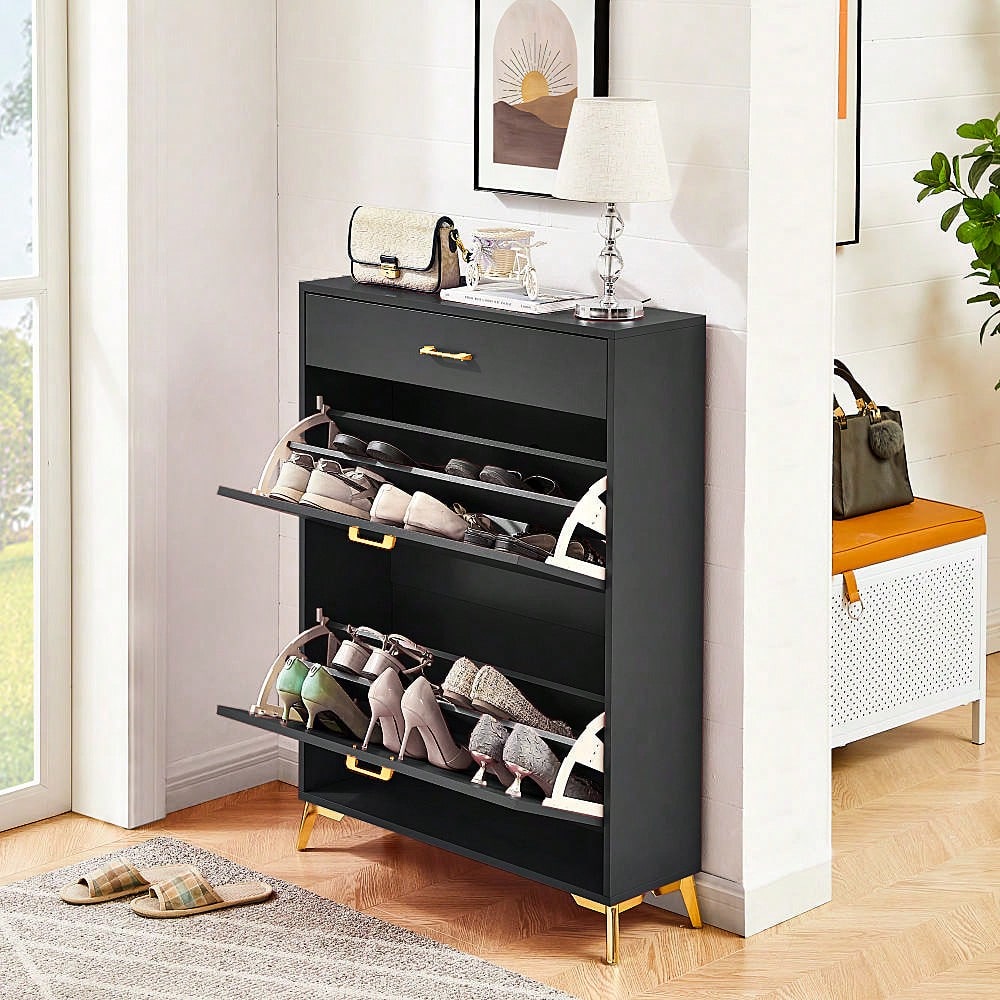Ample Storage Space Shoe Cabinet with Flip-Top Drawers for Entryway Living Room and Bedroom