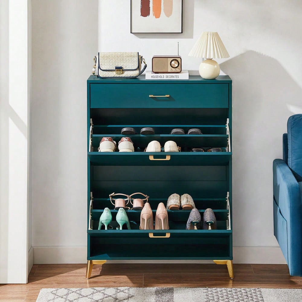Ample Storage Space Shoe Cabinet with Flip-Top Drawers for Entryway Living Room and Bedroom