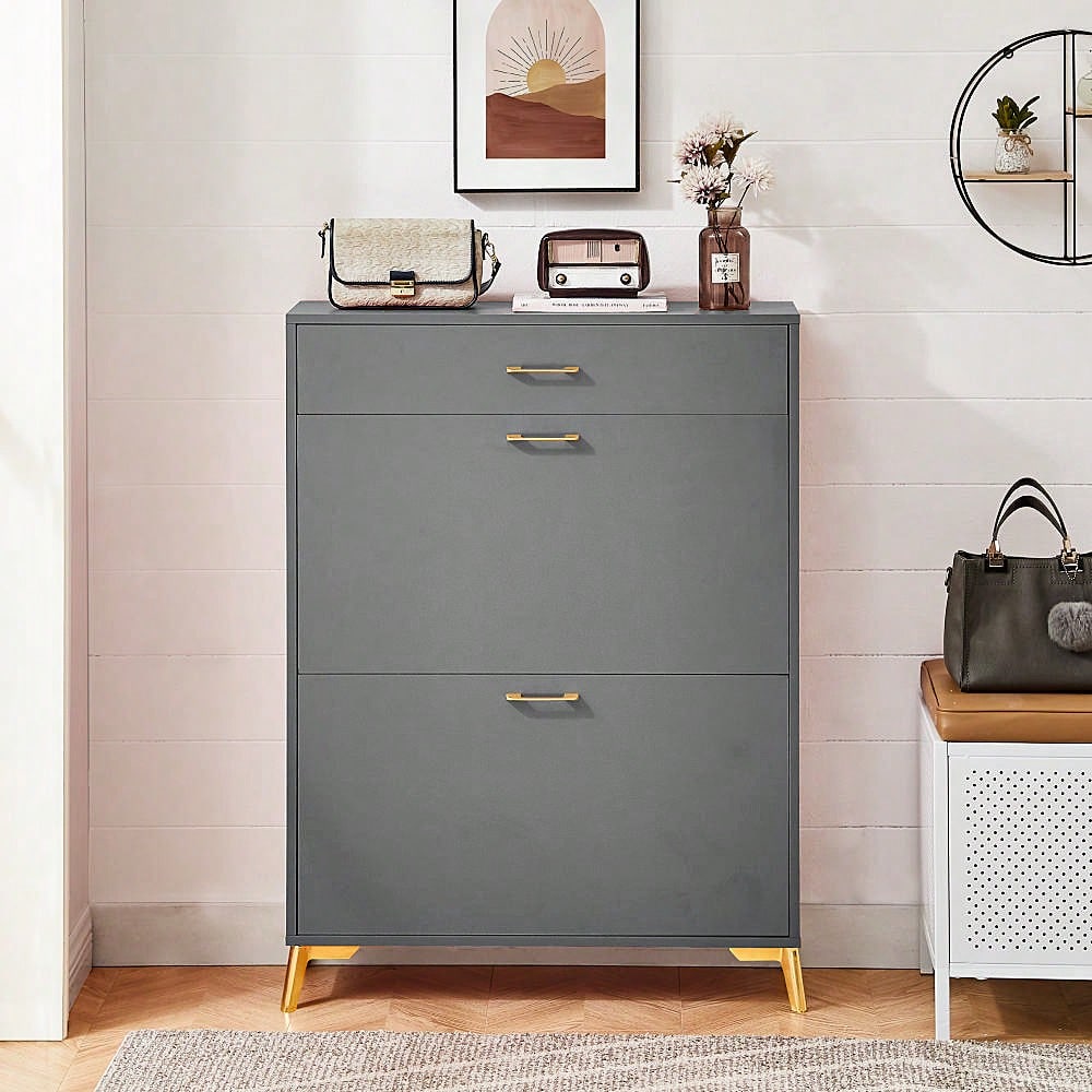 Ample Storage Space Shoe Cabinet with Flip-Top Drawers for Entryway Living Room and Bedroom