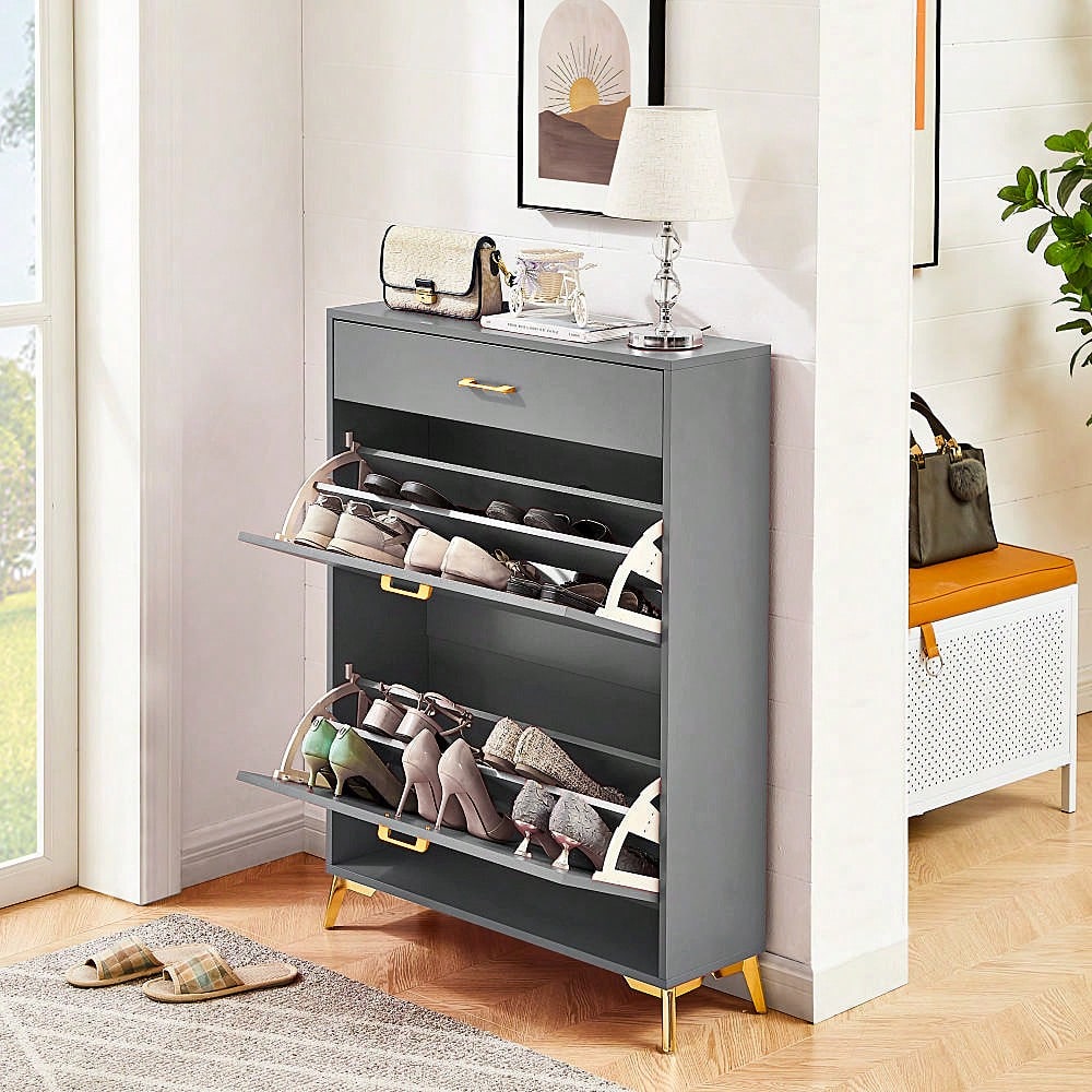 Ample Storage Space Shoe Cabinet with Flip-Top Drawers for Entryway Living Room and Bedroom