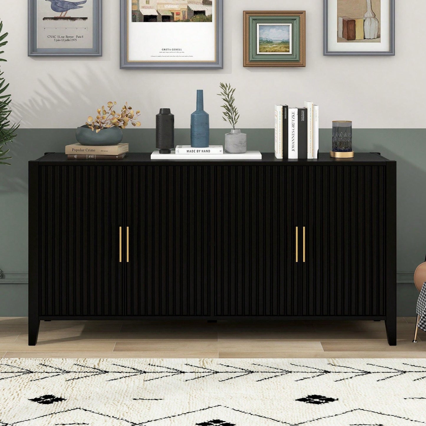 Accent Storage Cabinet Sideboard Wooden Cabinet With Metal Handles For Hallway, Entryway, Living Room, Bedroom