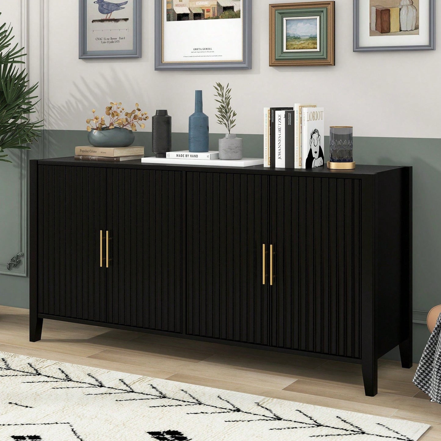 Accent Storage Cabinet Sideboard Wooden Cabinet With Metal Handles For Hallway, Entryway, Living Room, Bedroom