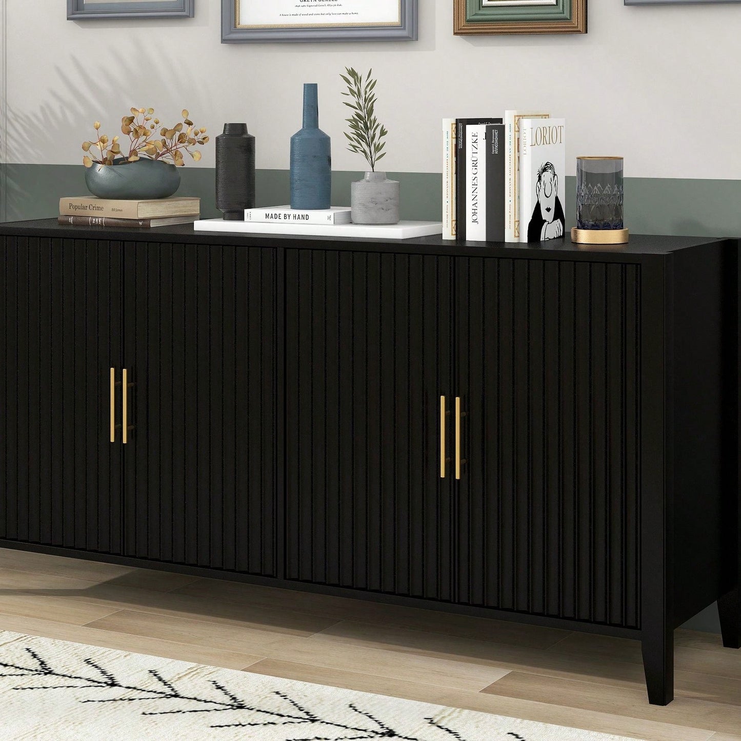 Accent Storage Cabinet Sideboard Wooden Cabinet With Metal Handles For Hallway, Entryway, Living Room, Bedroom
