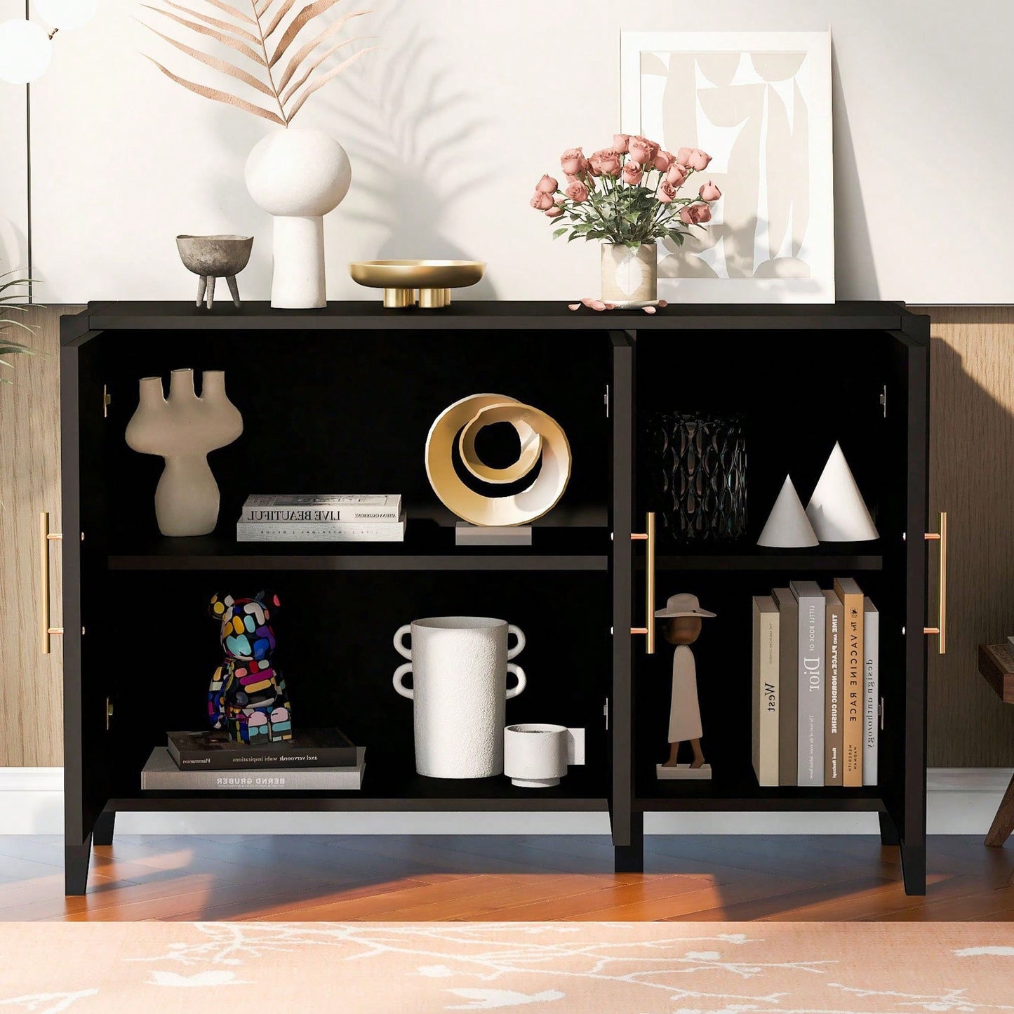 Three-Door Storage Cabinet With Metal Handles, Suitable For Corridors, Entrances, Living Rooms, And Bedrooms
