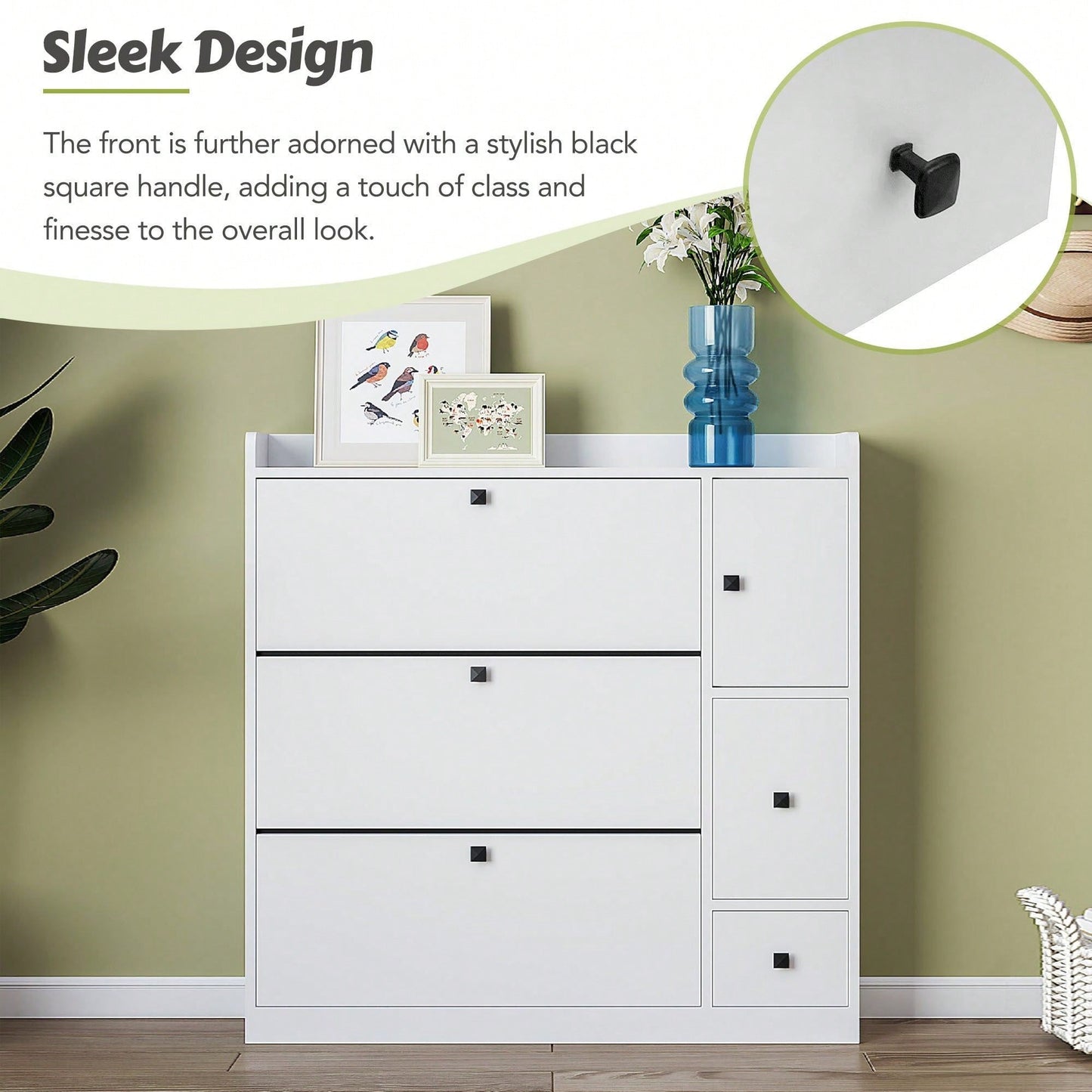 Versatile Shoe Cabinet with 3 Flip Drawers and Pull-Down Seat for Entryway Storage and Organization