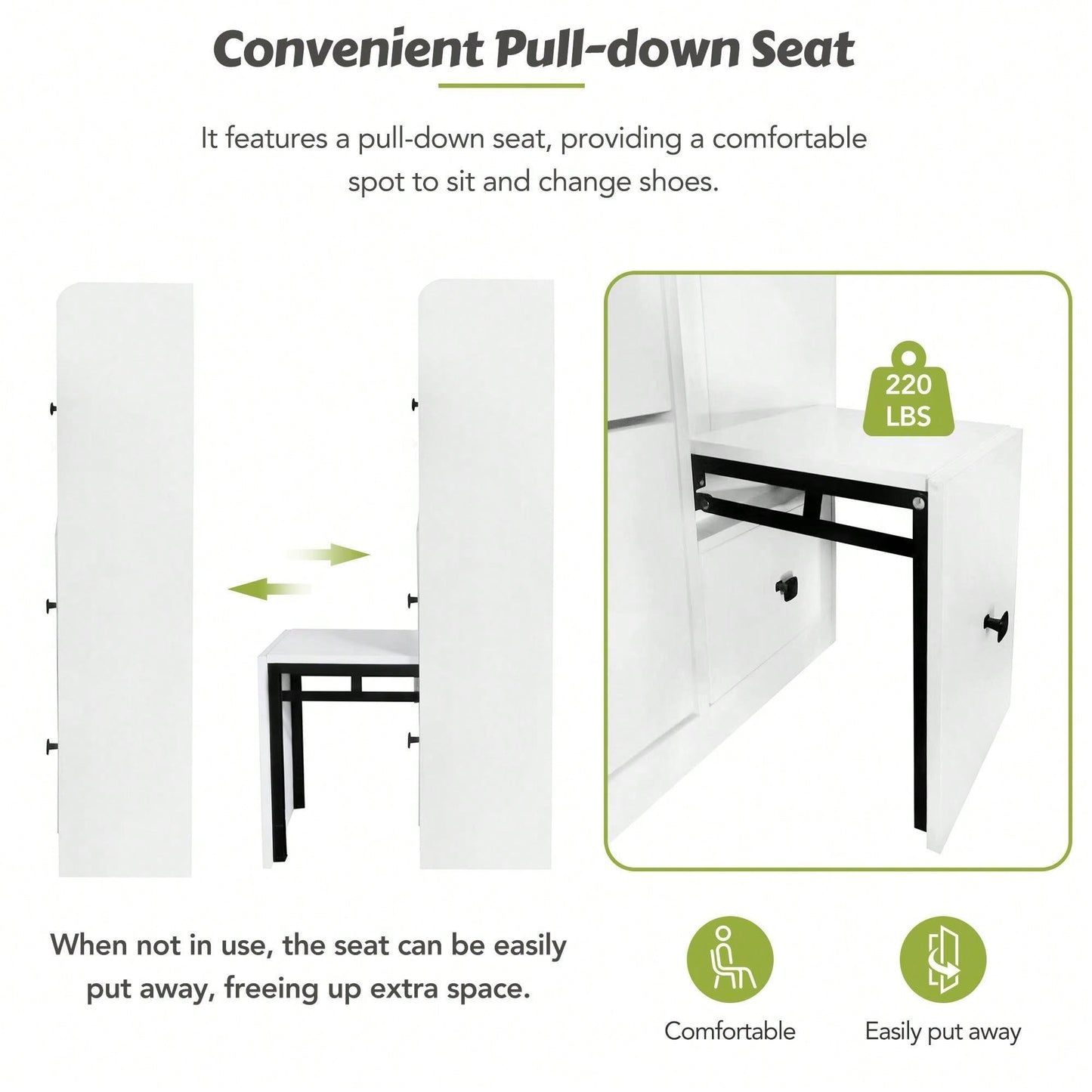 Versatile Shoe Cabinet with 3 Flip Drawers and Pull-Down Seat for Entryway Storage and Organization