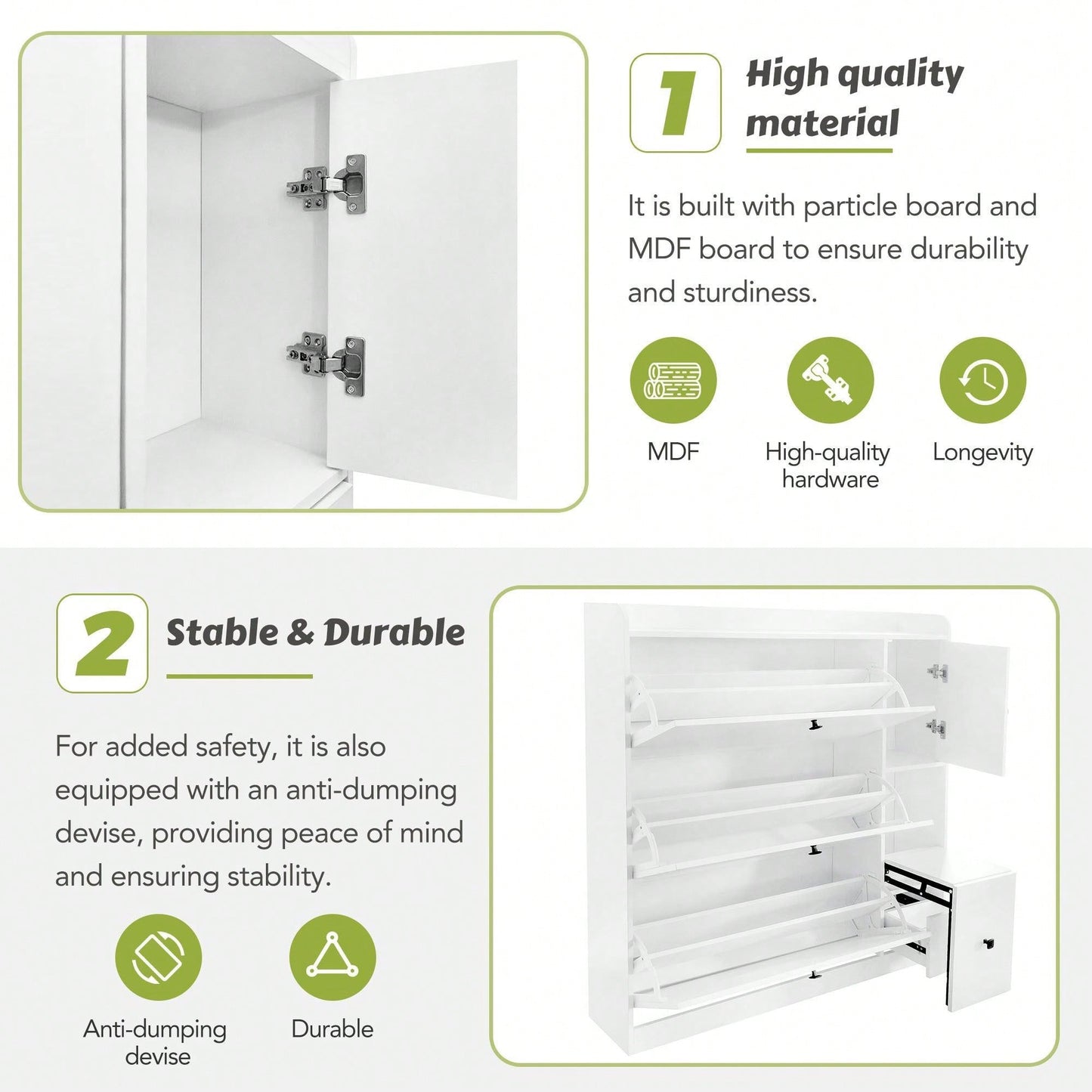 Versatile Shoe Cabinet with 3 Flip Drawers and Pull-Down Seat for Entryway Storage and Organization