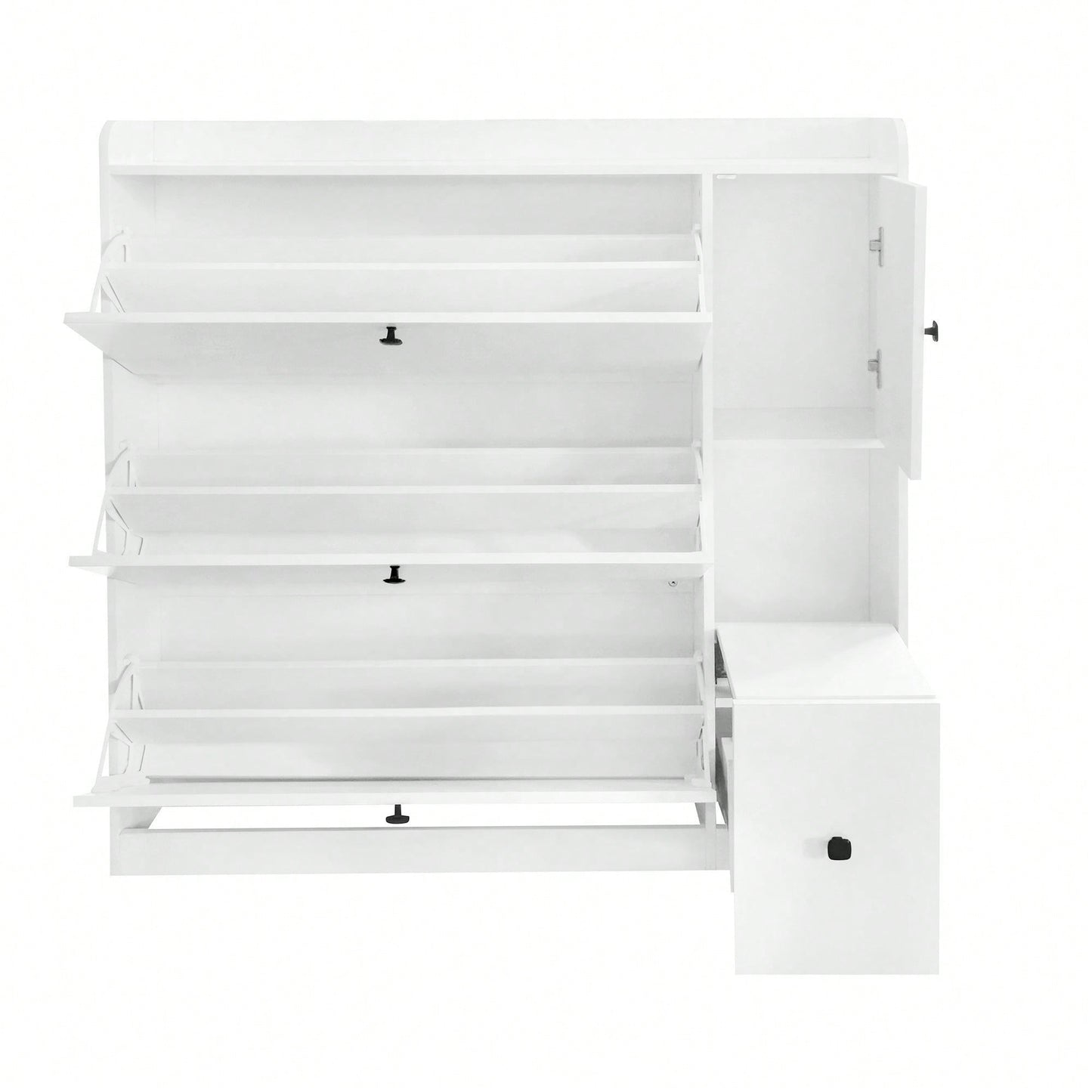 Versatile Shoe Cabinet with 3 Flip Drawers and Pull-Down Seat for Entryway Storage and Organization