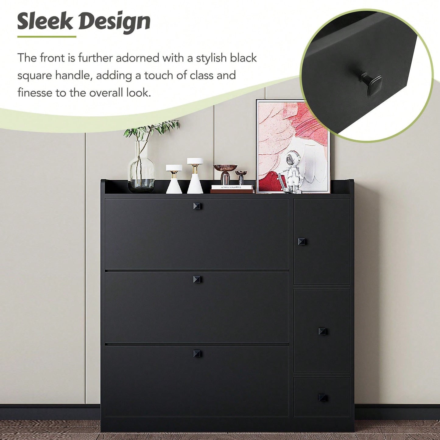 Versatile Shoe Cabinet with 3 Flip Drawers and Pull-Down Seat for Entryway Storage and Organization