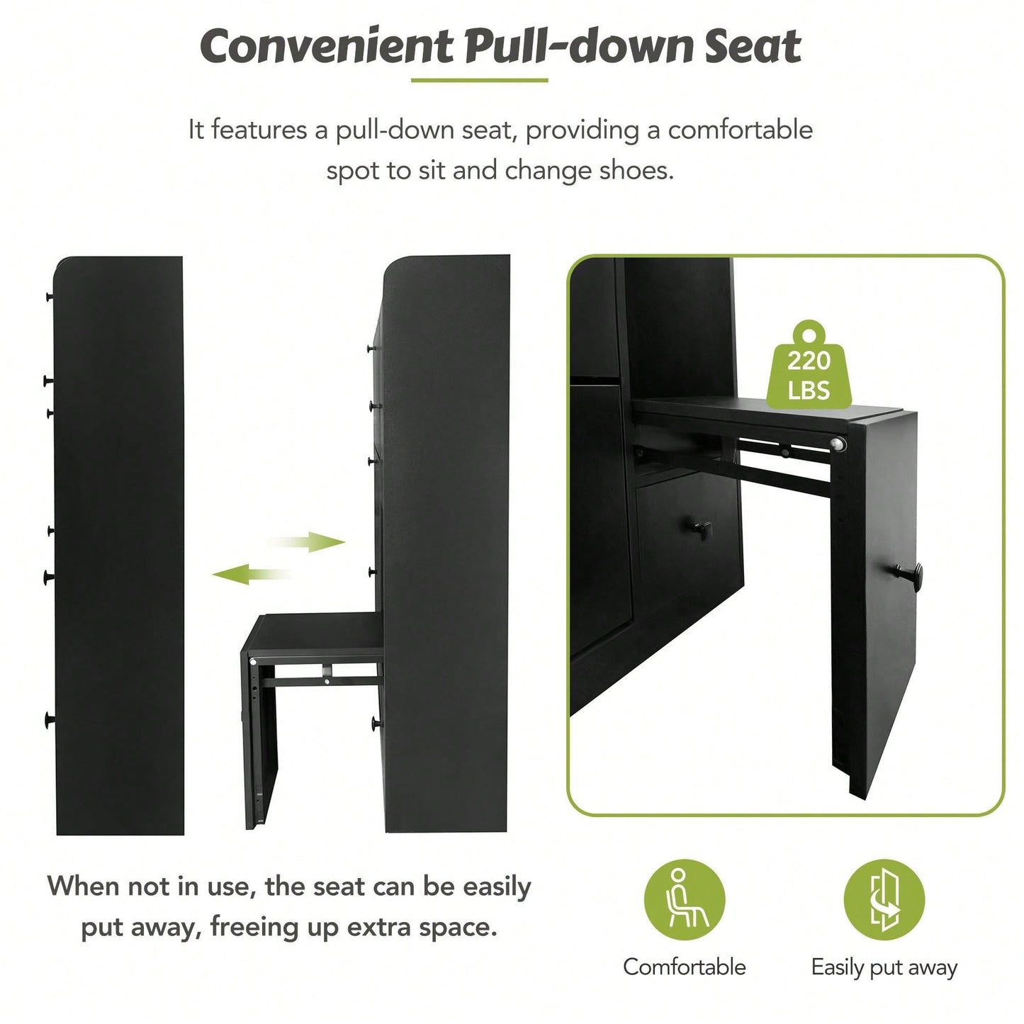 Versatile Shoe Cabinet with 3 Flip Drawers and Pull-Down Seat for Entryway Storage and Organization