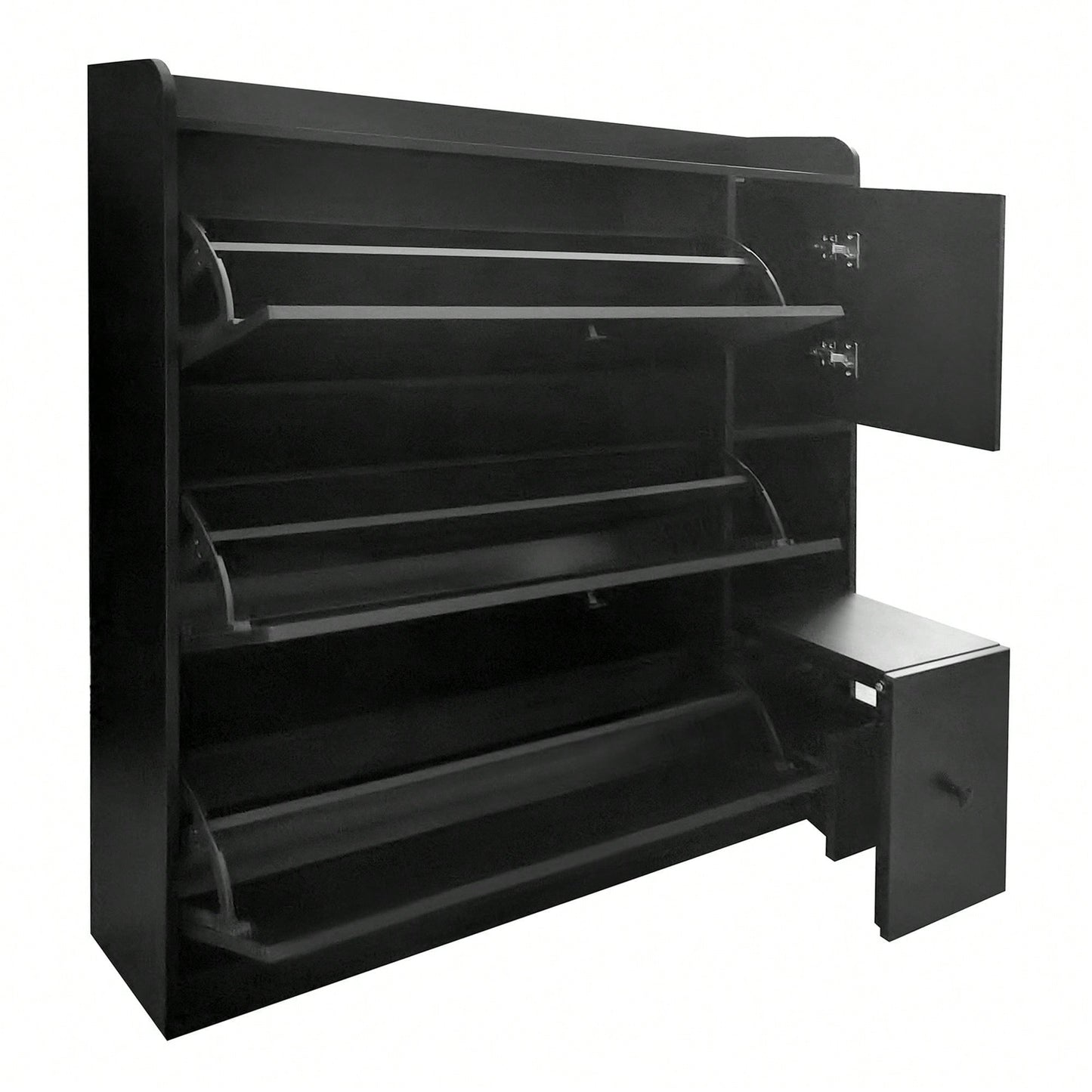 Versatile Shoe Cabinet with 3 Flip Drawers and Pull-Down Seat for Entryway Storage and Organization