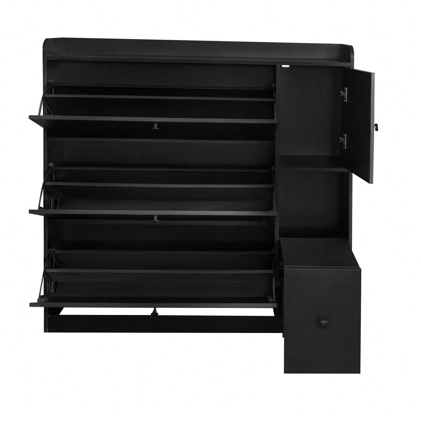 Versatile Shoe Cabinet with 3 Flip Drawers and Pull-Down Seat for Entryway Storage and Organization