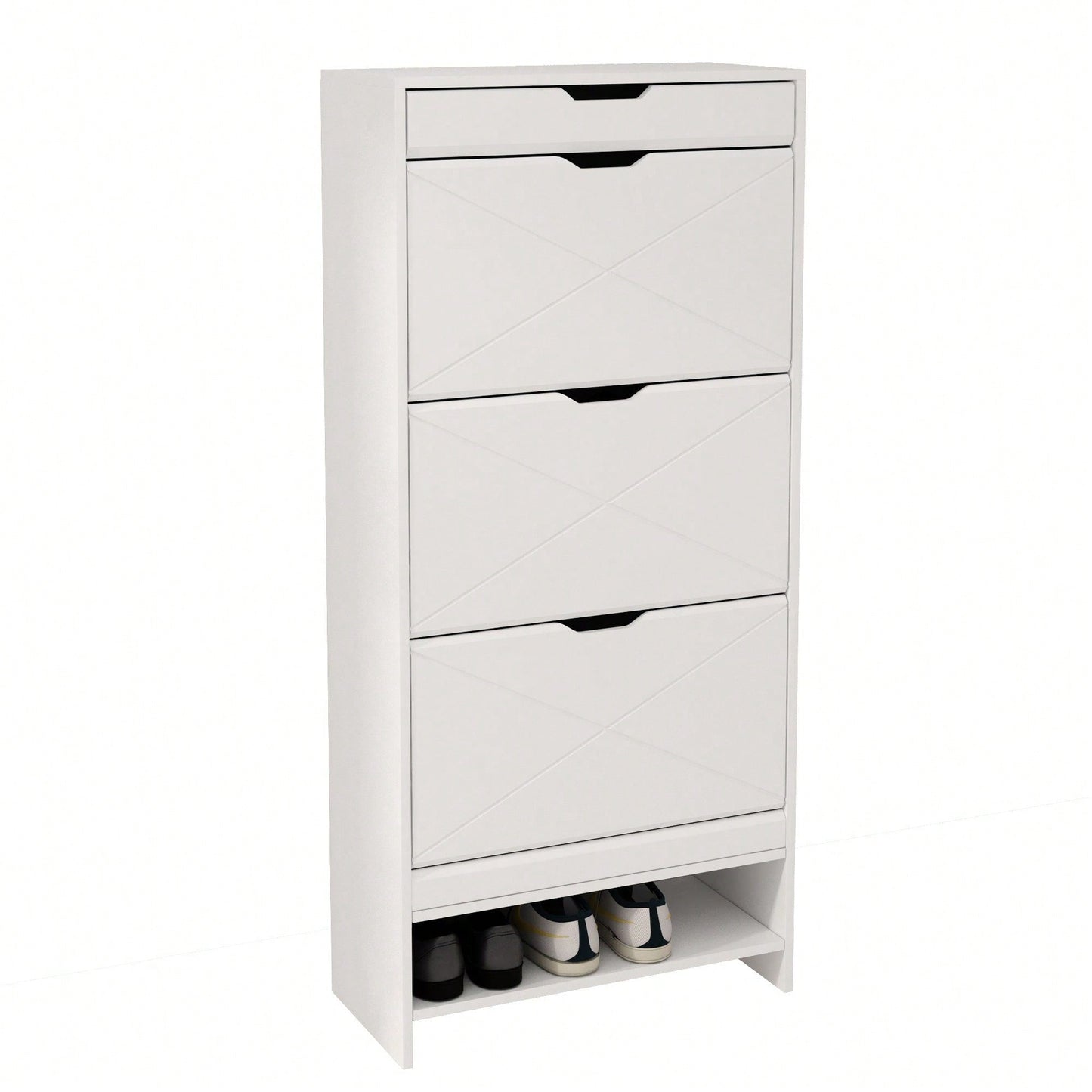 3 Tier Tipping Bucket Shoe Storage Cabinet - White Finish