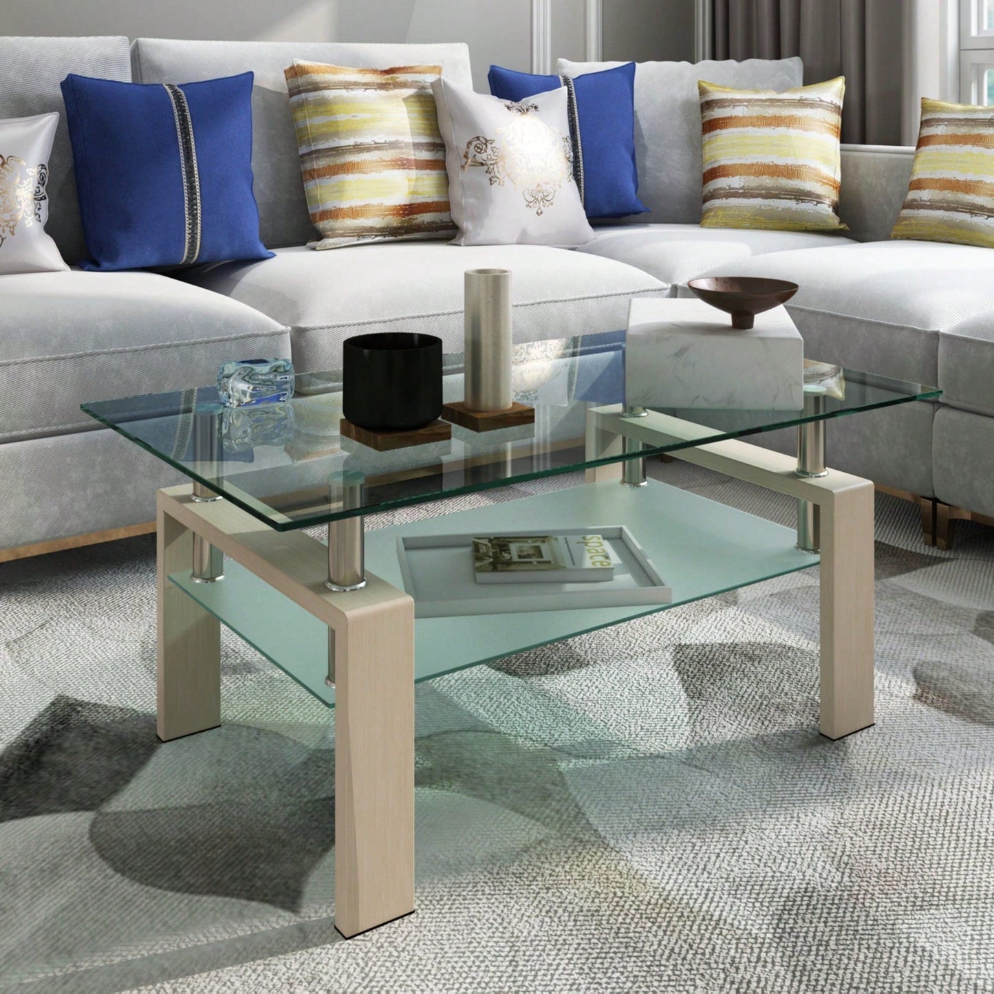 Rectangle Glass Coffee Table, Clear Coffee Table Modern Side Center Tables For Living Room Living Room Furniture