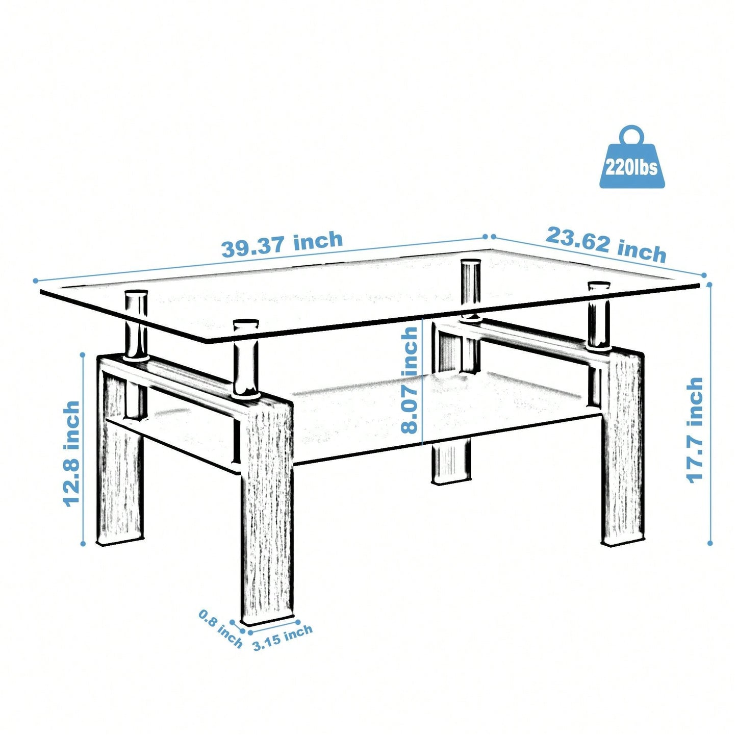 Rectangle Glass Coffee Table, Clear Coffee Table Modern Side Center Tables For Living Room Living Room Furniture