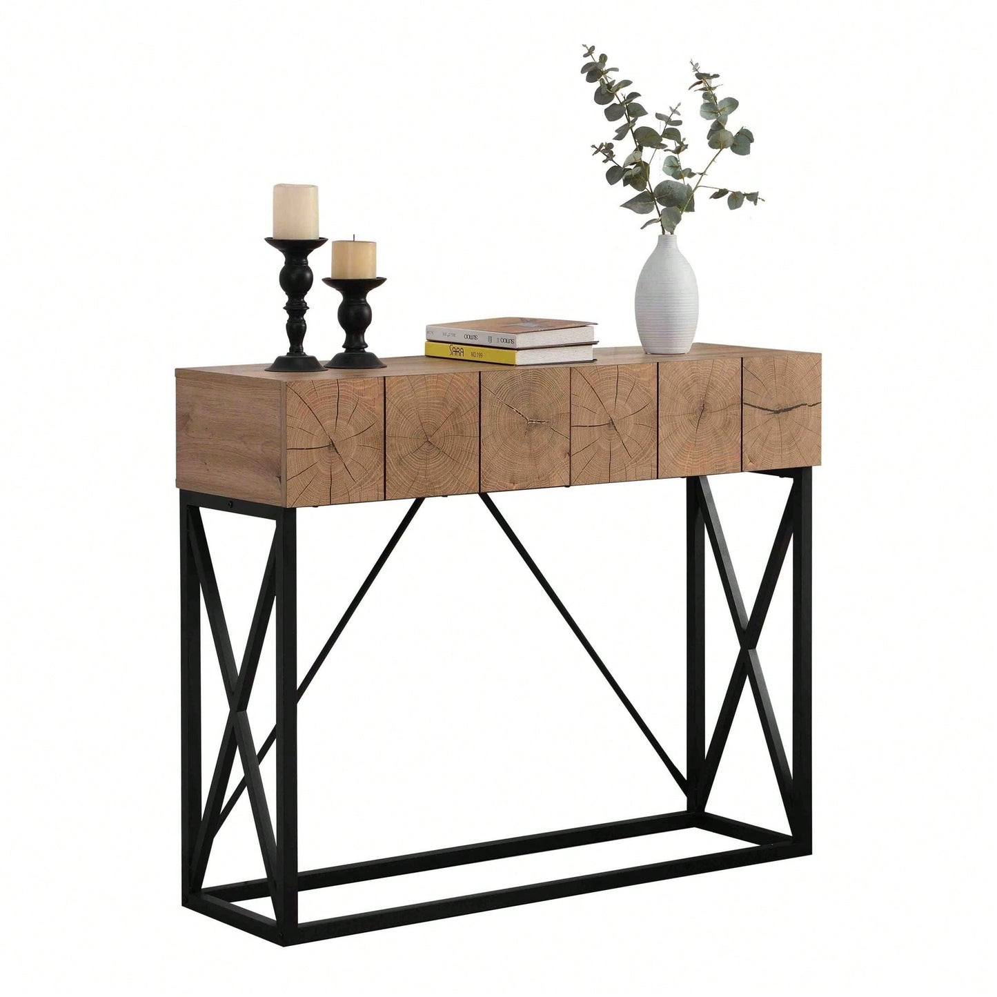 Luxury Wood Sofa Table, Industrial Console Table For Entryway, Hallway Tables With Two Drawers For Living Room