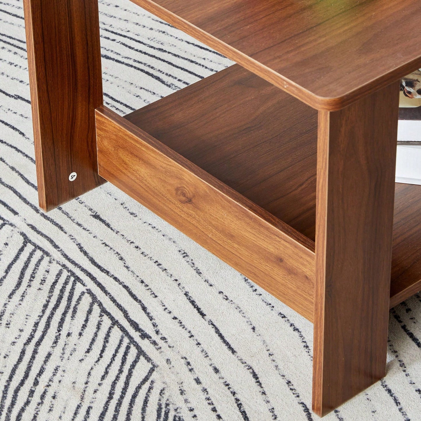Stylish Walnut Textured Double Layer Coffee Table MDF Living Room 43.3x21.6x16.5 Inches