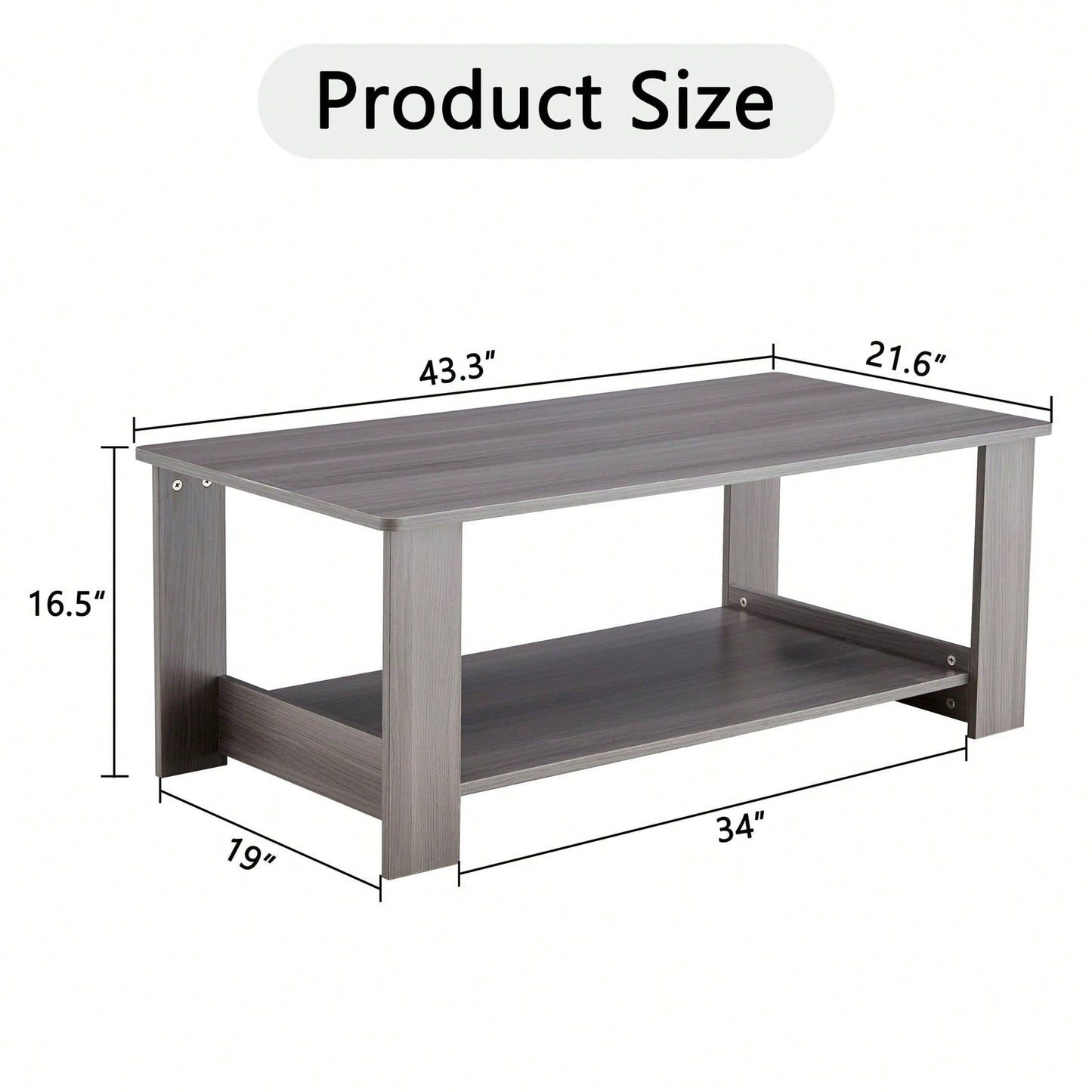 Stylish Walnut Textured Double Layer Coffee Table MDF Living Room 43.3x21.6x16.5 Inches