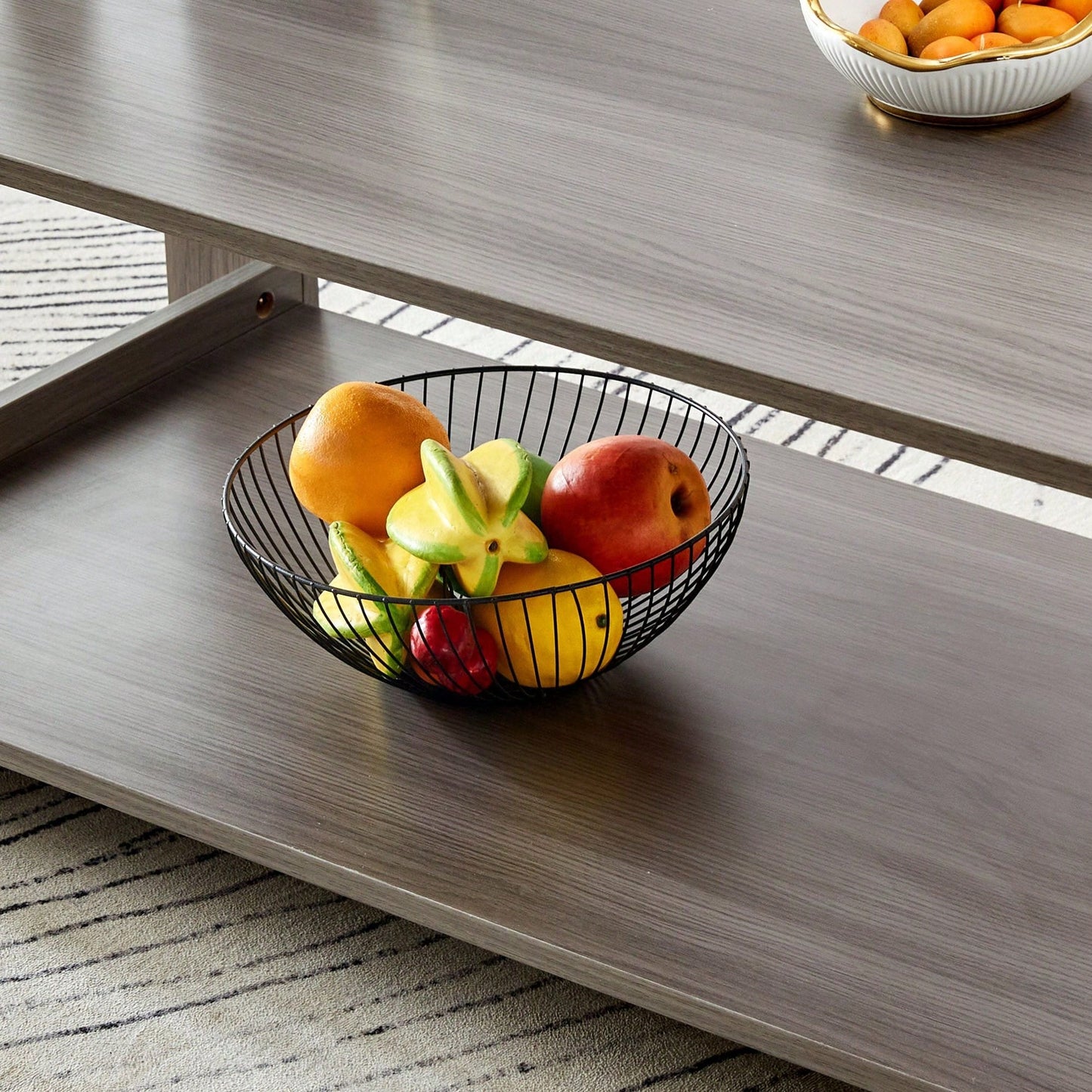 Stylish Walnut Textured Double Layer Coffee Table MDF Living Room 43.3x21.6x16.5 Inches