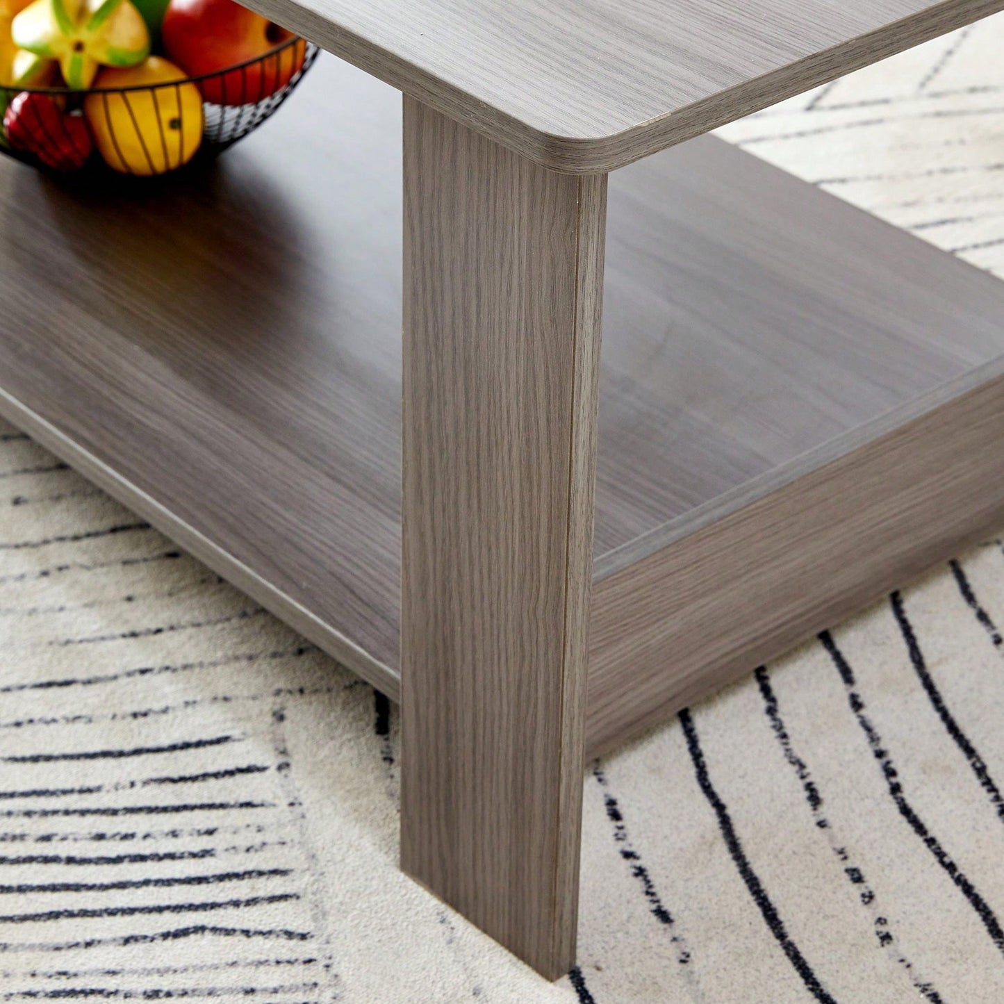 Stylish Walnut Textured Double Layer Coffee Table MDF Living Room 43.3x21.6x16.5 Inches