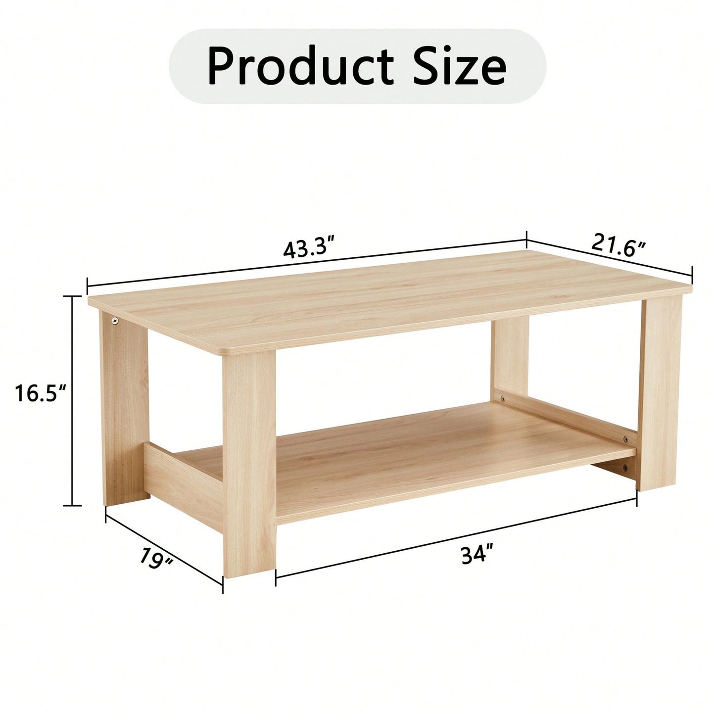 Stylish Walnut Textured Double Layer Coffee Table MDF Living Room 43.3x21.6x16.5 Inches