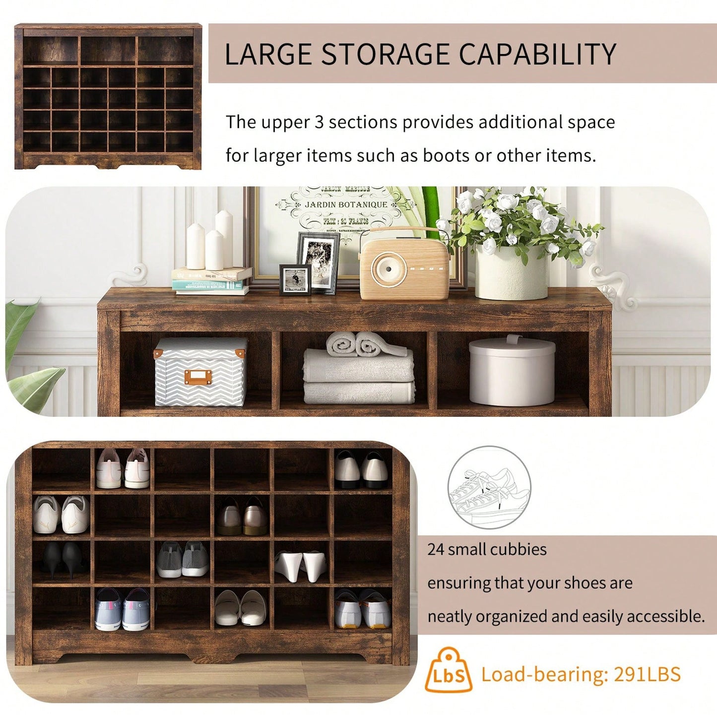 24 Shoe Cubby Console, Modern Shoe Cabinet With Curved Base, Versatile Sideboard For Hallway, Bedroom, Living Room