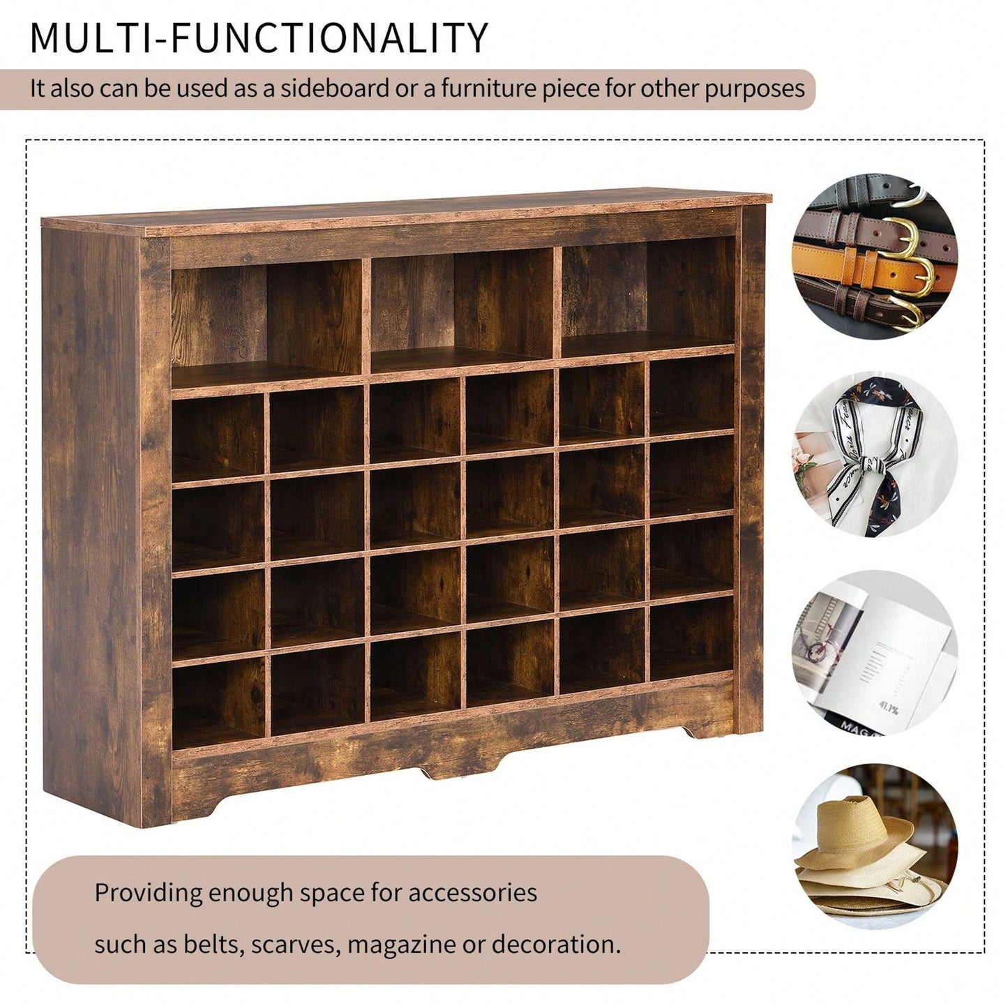 24 Shoe Cubby Console, Modern Shoe Cabinet With Curved Base, Versatile Sideboard For Hallway, Bedroom, Living Room