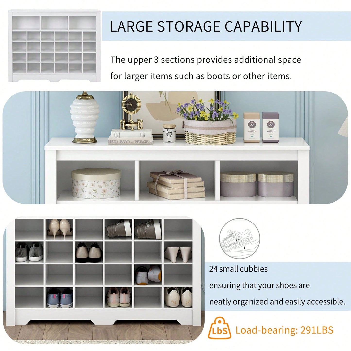 24 Shoe Cubby Console, Modern Shoe Cabinet With Curved Base, Versatile Sideboard For Hallway, Bedroom, Living Room