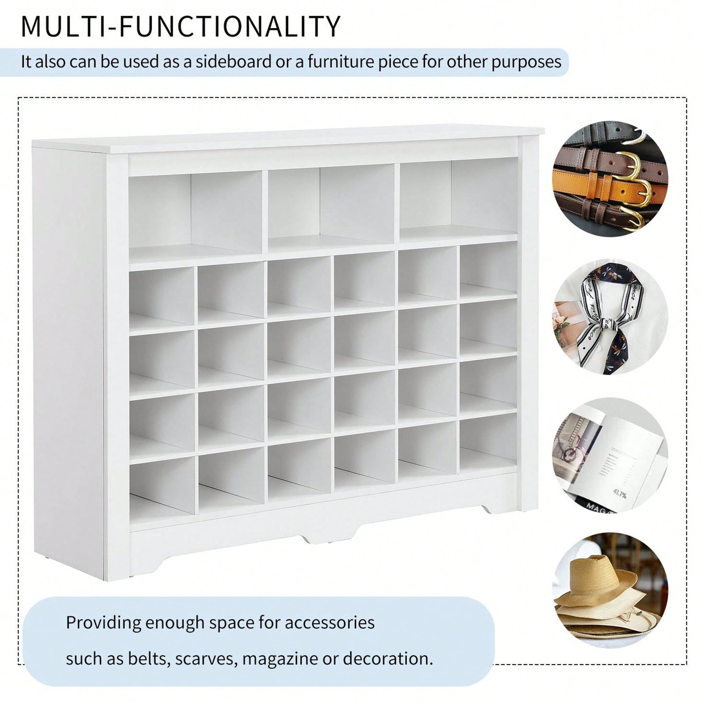24 Shoe Cubby Console, Modern Shoe Cabinet With Curved Base, Versatile Sideboard For Hallway, Bedroom, Living Room