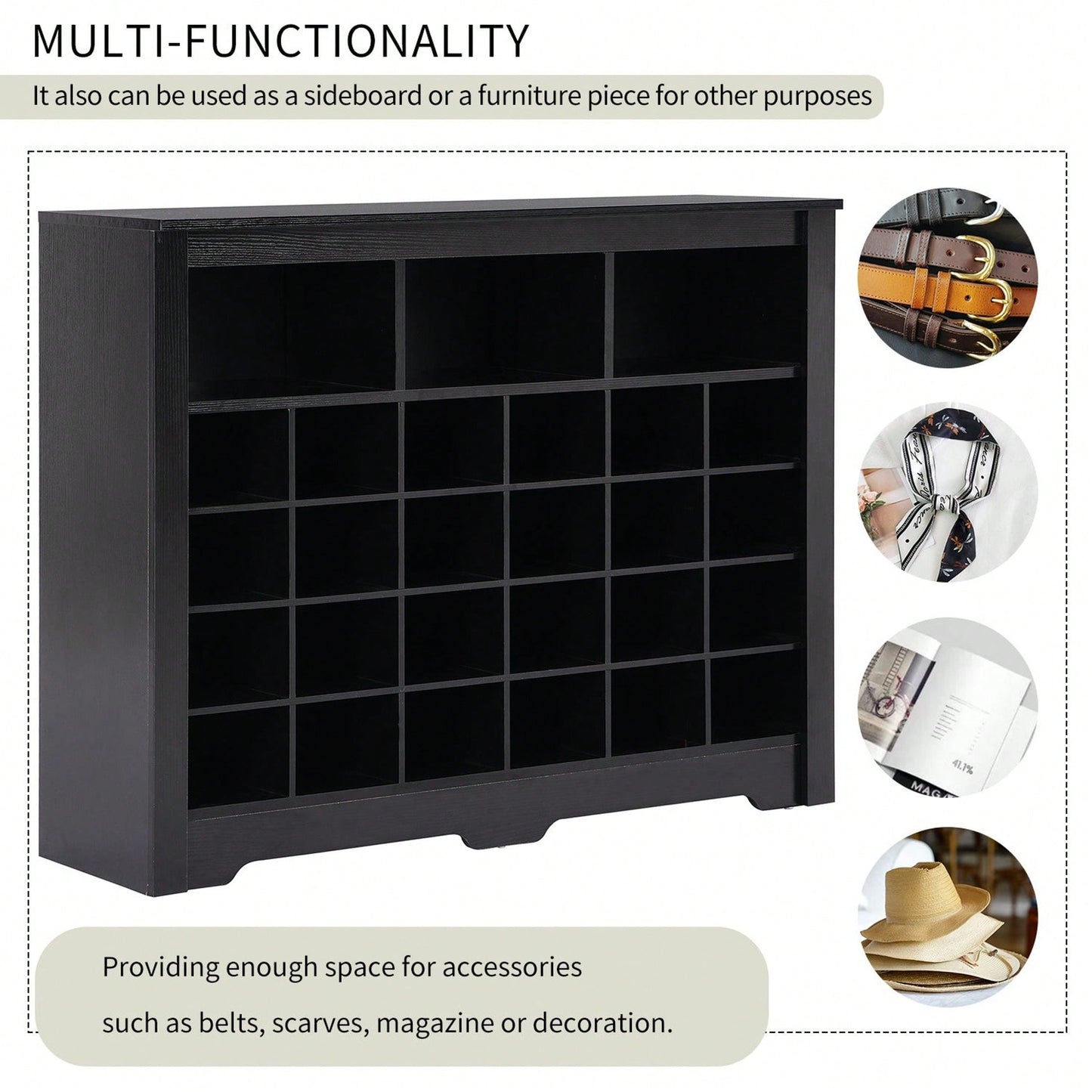 24 Shoe Cubby Console, Modern Shoe Cabinet With Curved Base, Versatile Sideboard For Hallway, Bedroom, Living Room